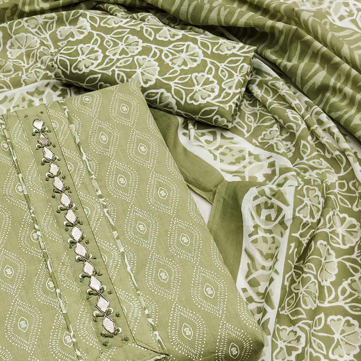 BlackTree green-floral-printed-pure-cotton-dress-material-16 - view 2