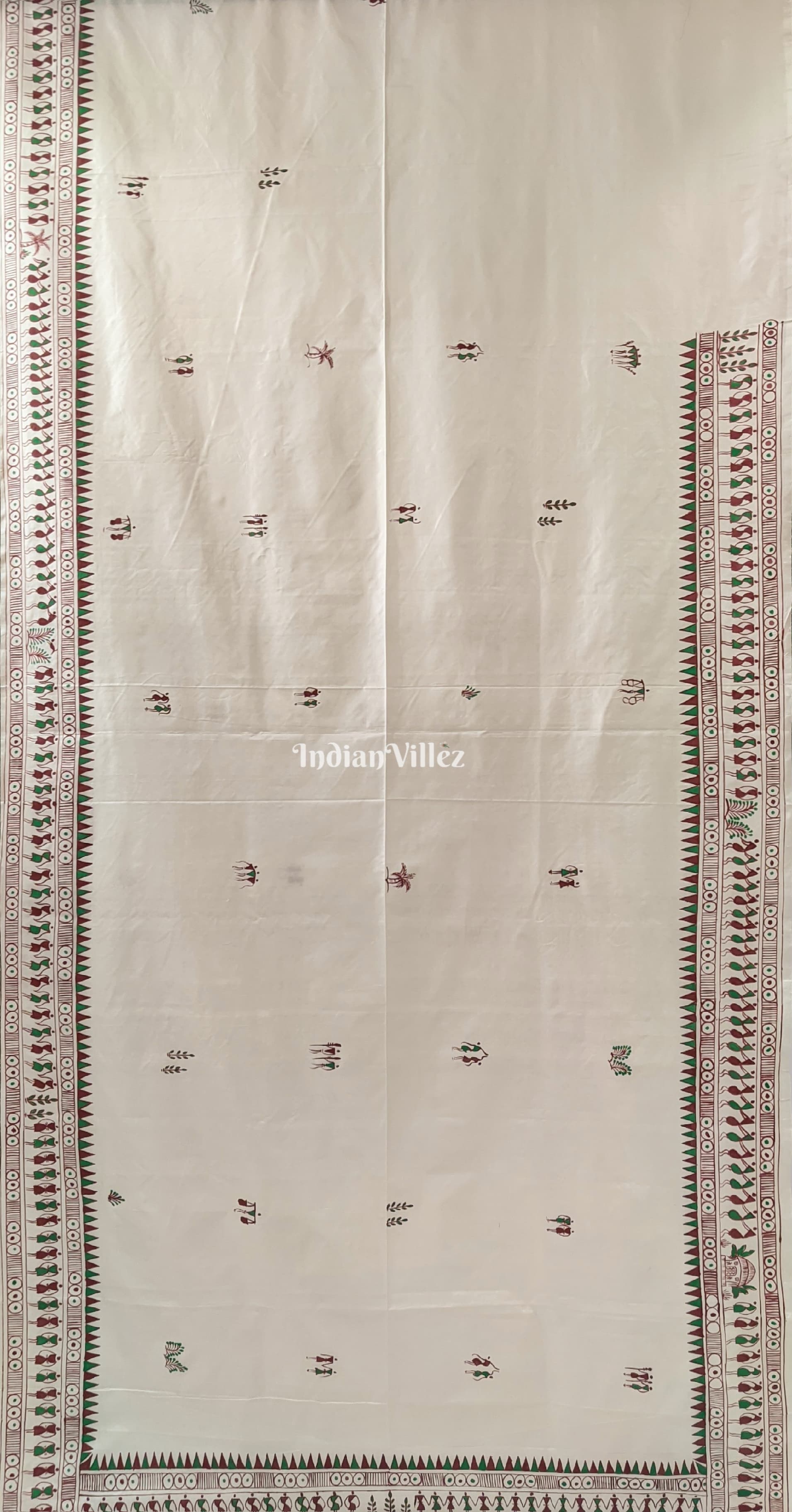 IndianVillèz Off-White Tribal Art Konark Temple Hand-Painted Pattachitra Saree - view 2