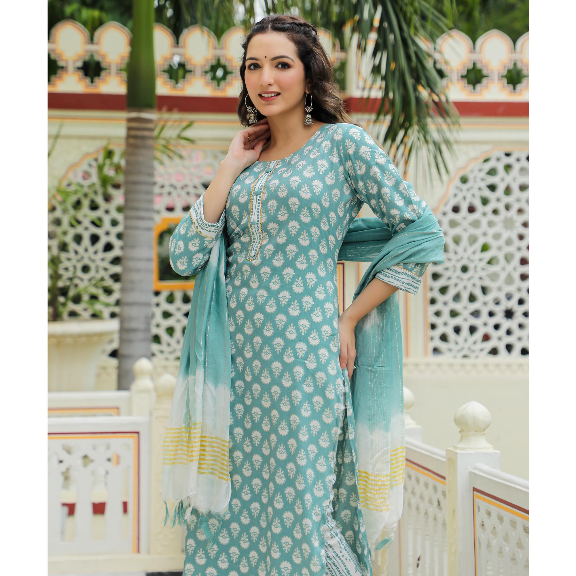 BlackTree green-floral-foil-printed-rayon-suit-1 - view 6
