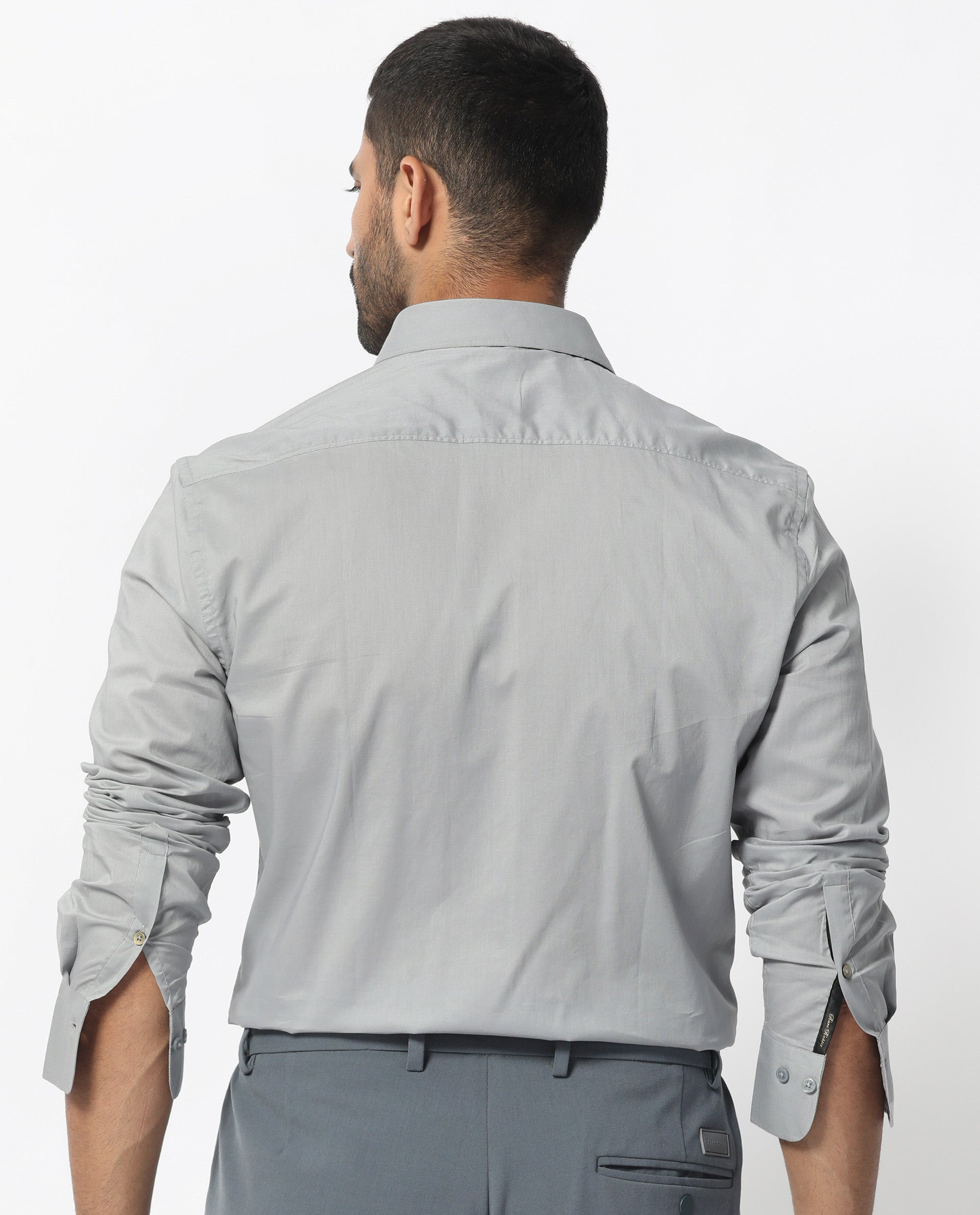 Rare Rabbit Men's Flees Grey Cotton Fabric Full Sleeves Solid Shirt - view 8
