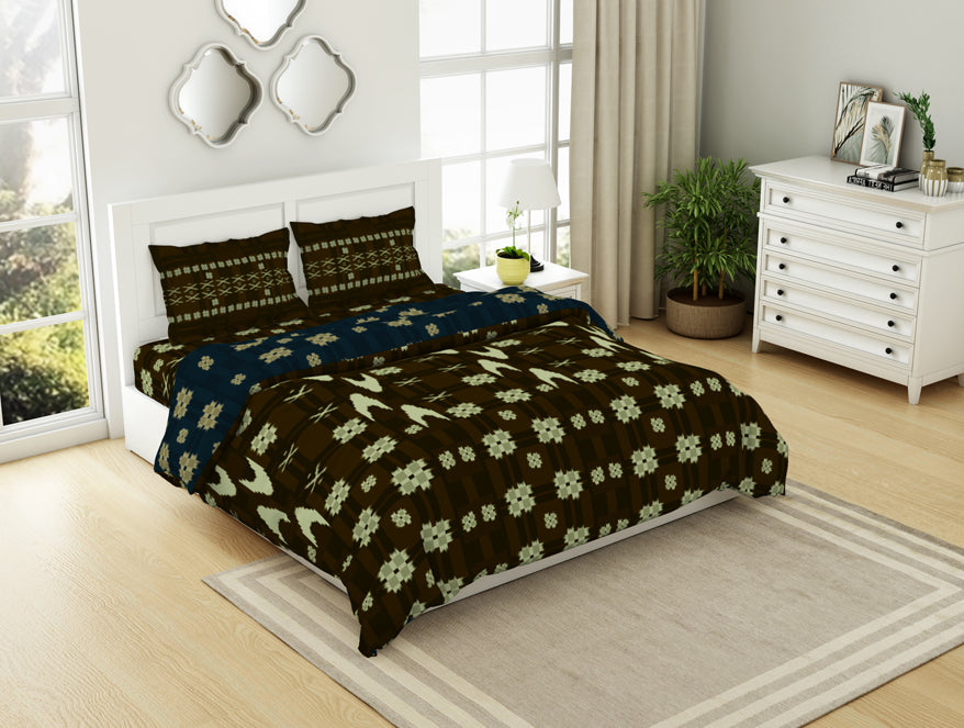 Spaces India Geometric Gothic Olive - Dark Brown 100% Cotton Shell Bed In A Bag - Ikkat By Spaces - view 2
