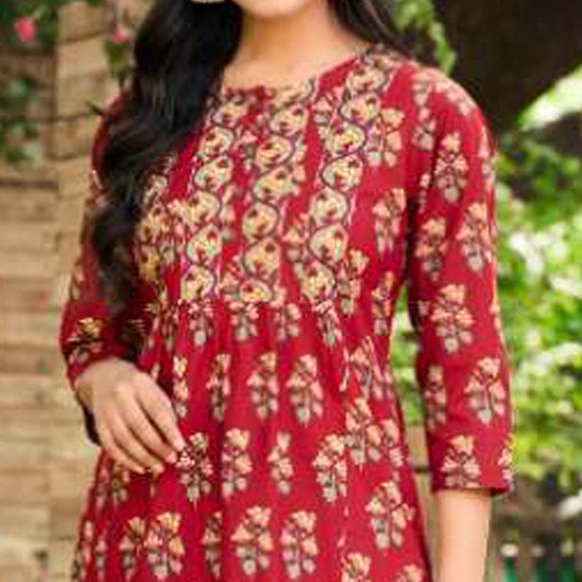 Peachmode Seller Maroon Jaipuri Printed Pure Cotton Kurti - view 2