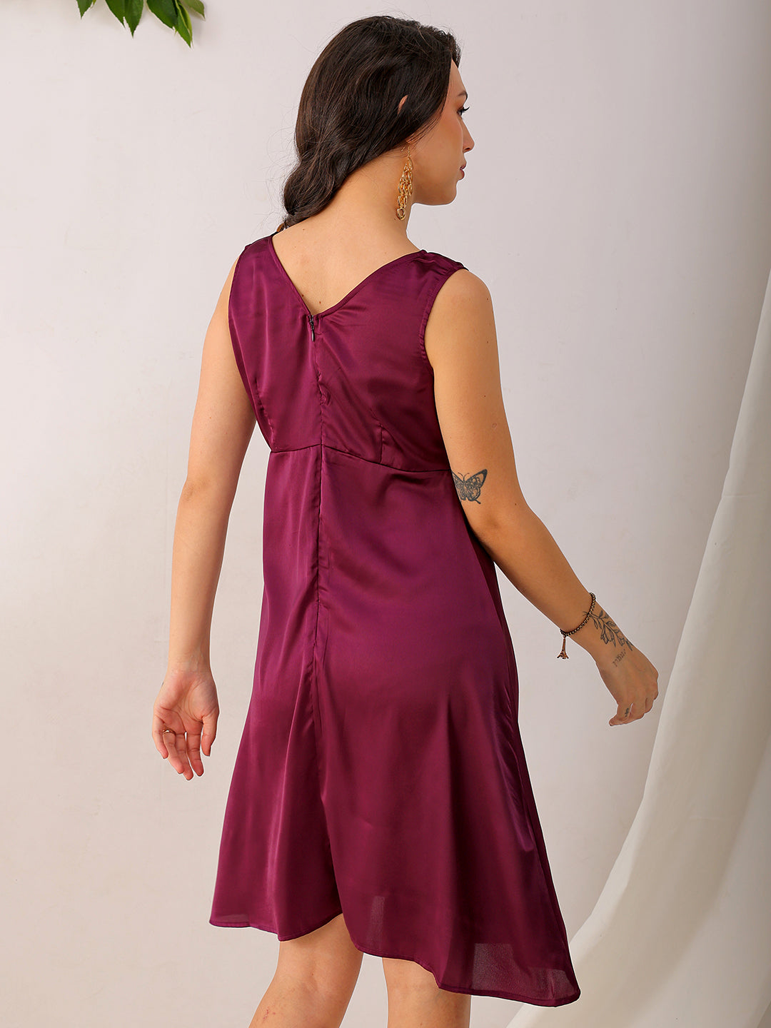 Freehand by The Indian Garage Co Women's Purple Fit and Flare Solid V neck Pinafore Dress - view 5