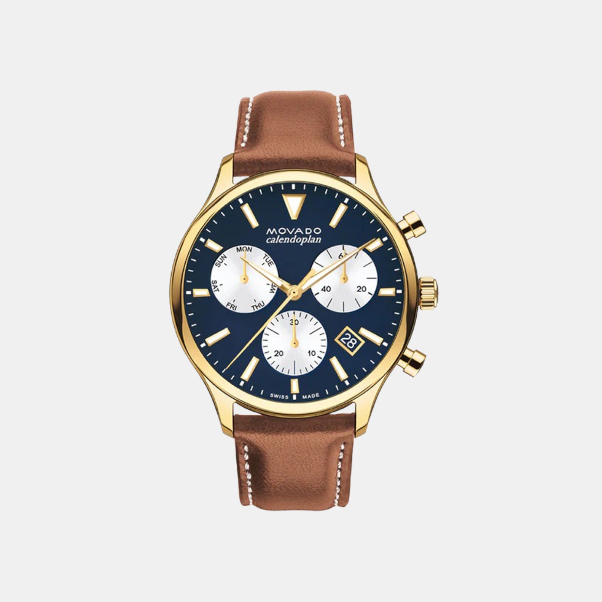 Movado Heritage Men Quartz Blue Dial Chronograph Leather Watch 3650148