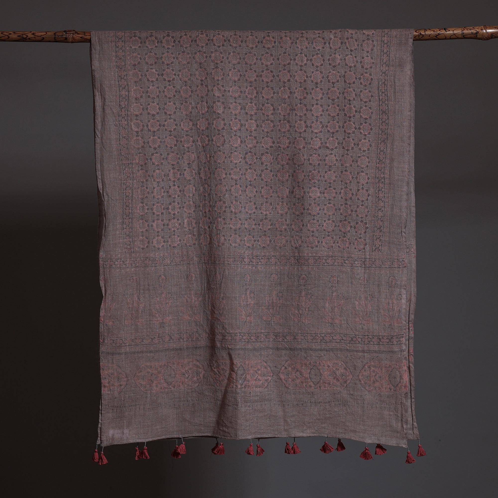 AJRAKH BY SUFIYAN ISMAIL KHATRI Brown - Ajrakh Block Printed Pure Woolen Stole - view 2