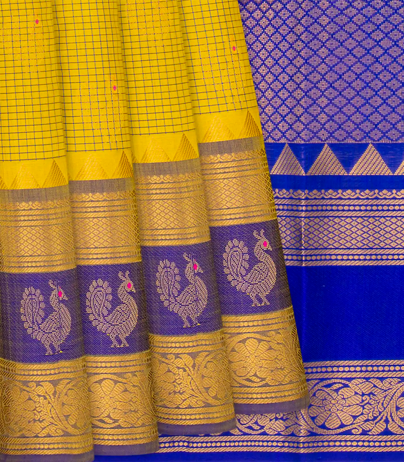 RmKV Mustard Handloom Chirala Soft Silk Saree With Checks-Mustard