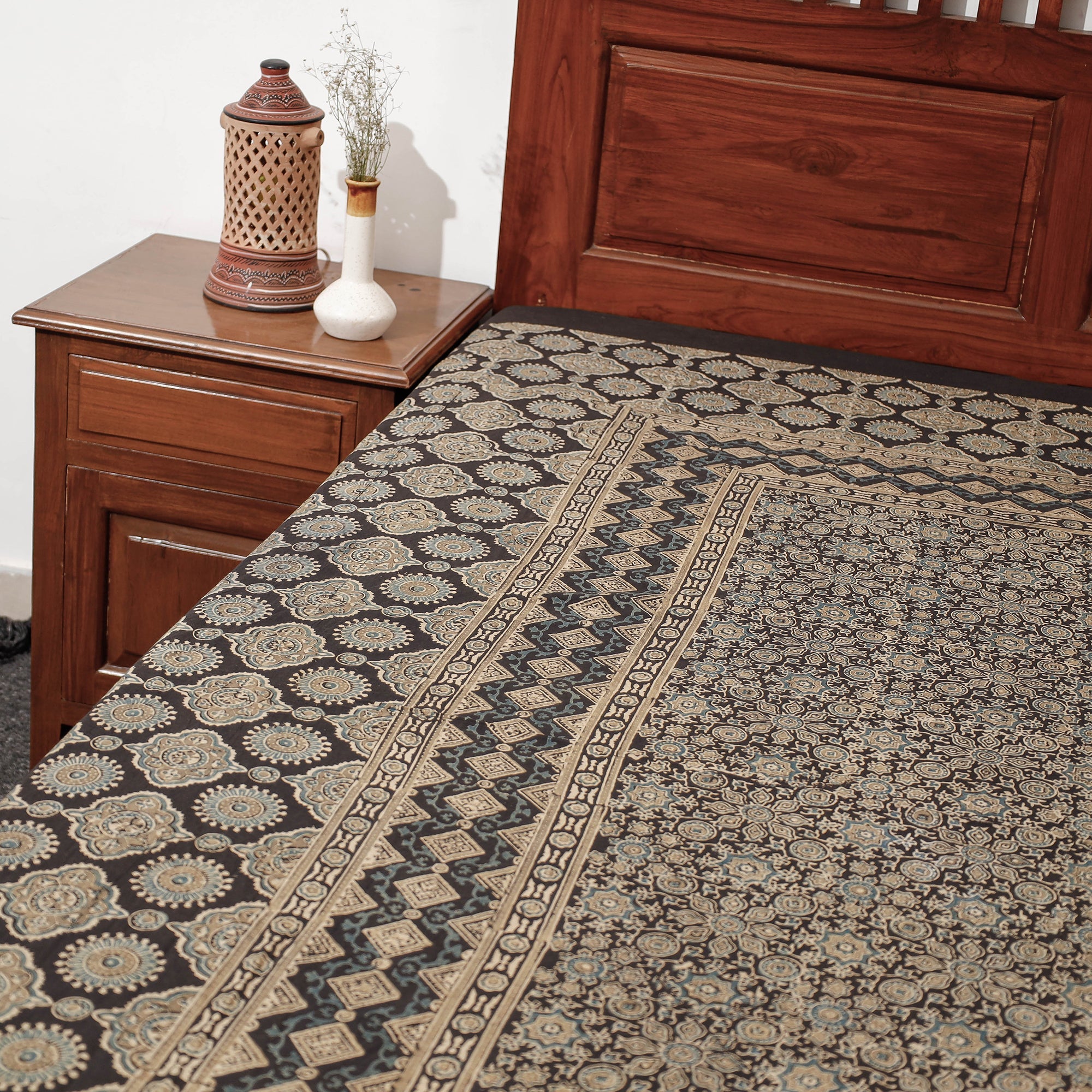 KACHCHH JI CHHAAP Brown - Ajrakh Block Printed Cotton Single Bed Cover (90 x 60 in) - view 2