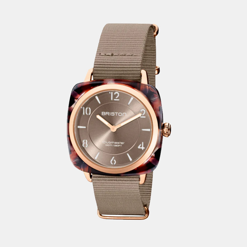 Briston Clubmaster Chic Women Quartz Grey Taupe Dial Analog Nato Watch 21536.PRA.UBR.30.NT