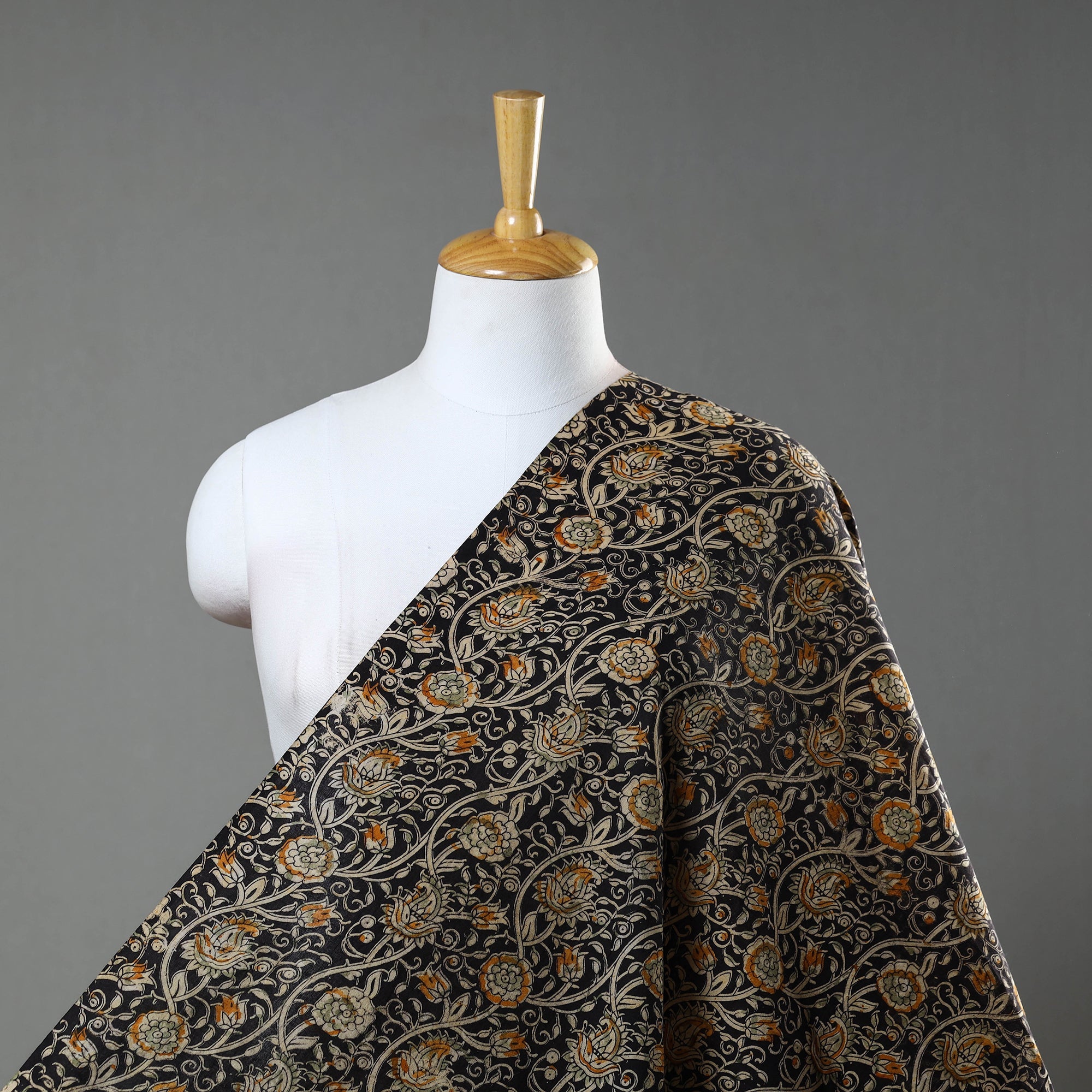 SOUTH KARGHA Black - Natural Dyed Block Print Cotton Kalamkari Fabric 10