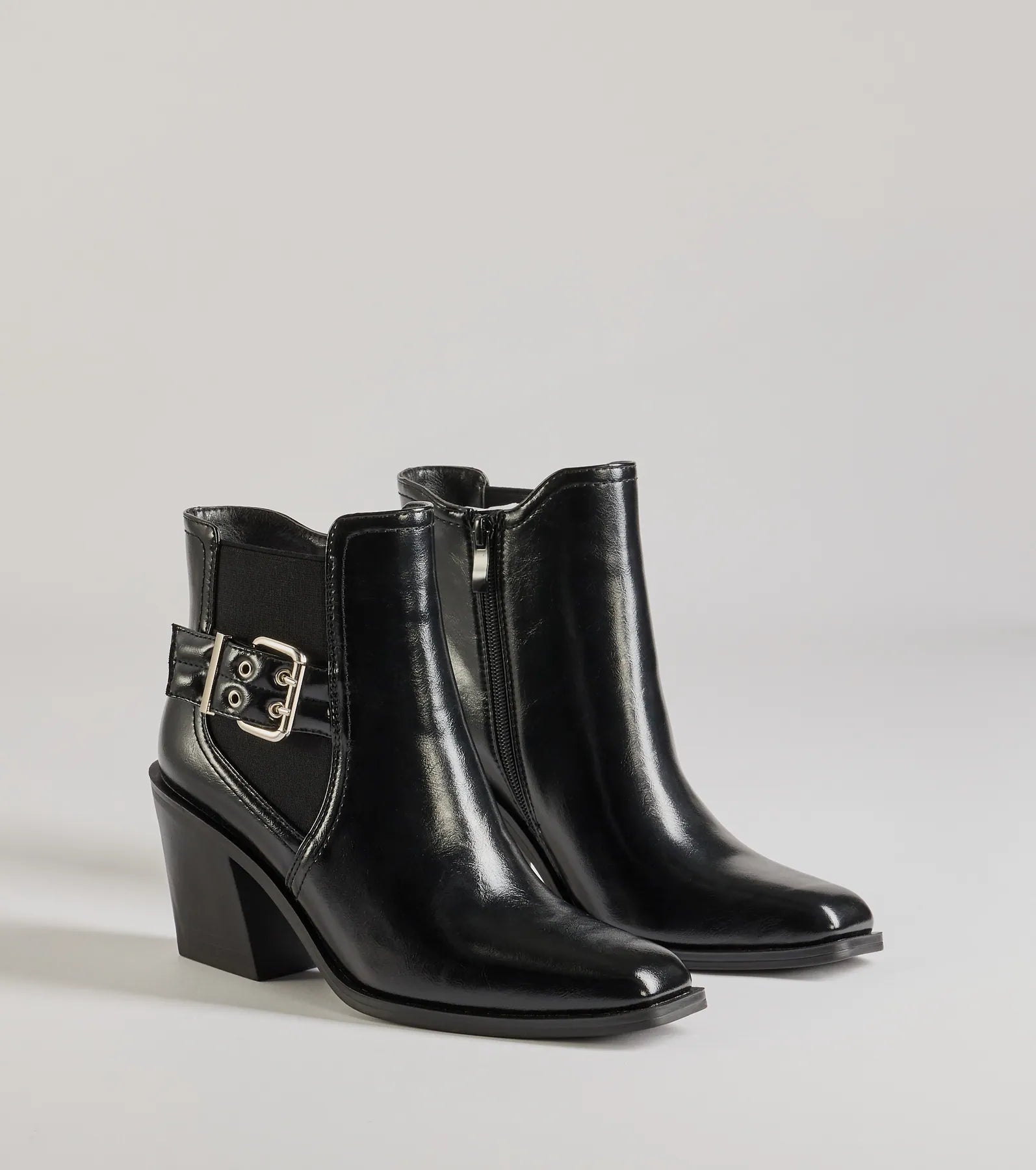 Windsor Edgy Fave Buckle Strap Faux Leather Ankle Booties