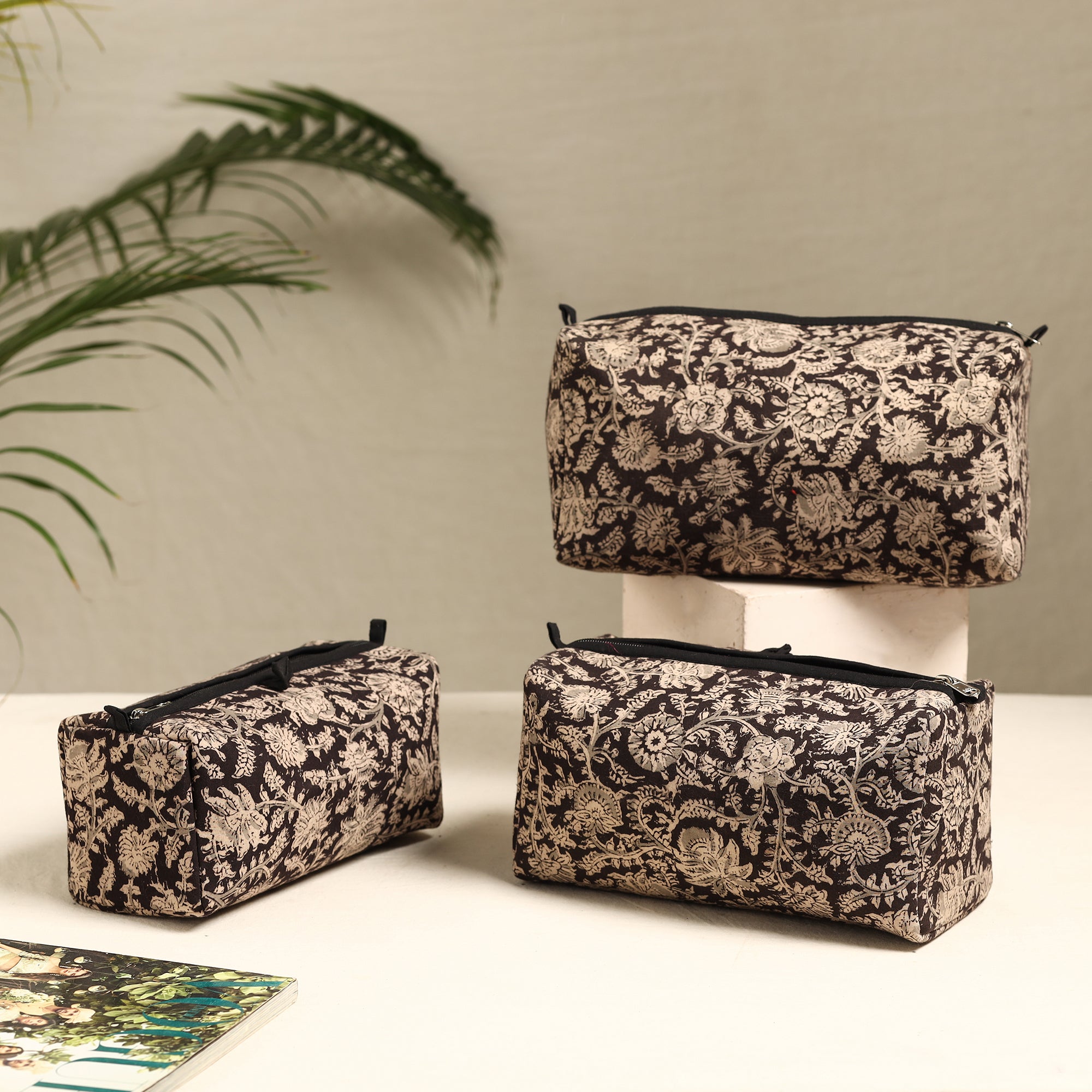 ITOKRI CRAFTS INITIATIVE Brown - Handmade Cotton Toiletry Bags (Set of 3) 41