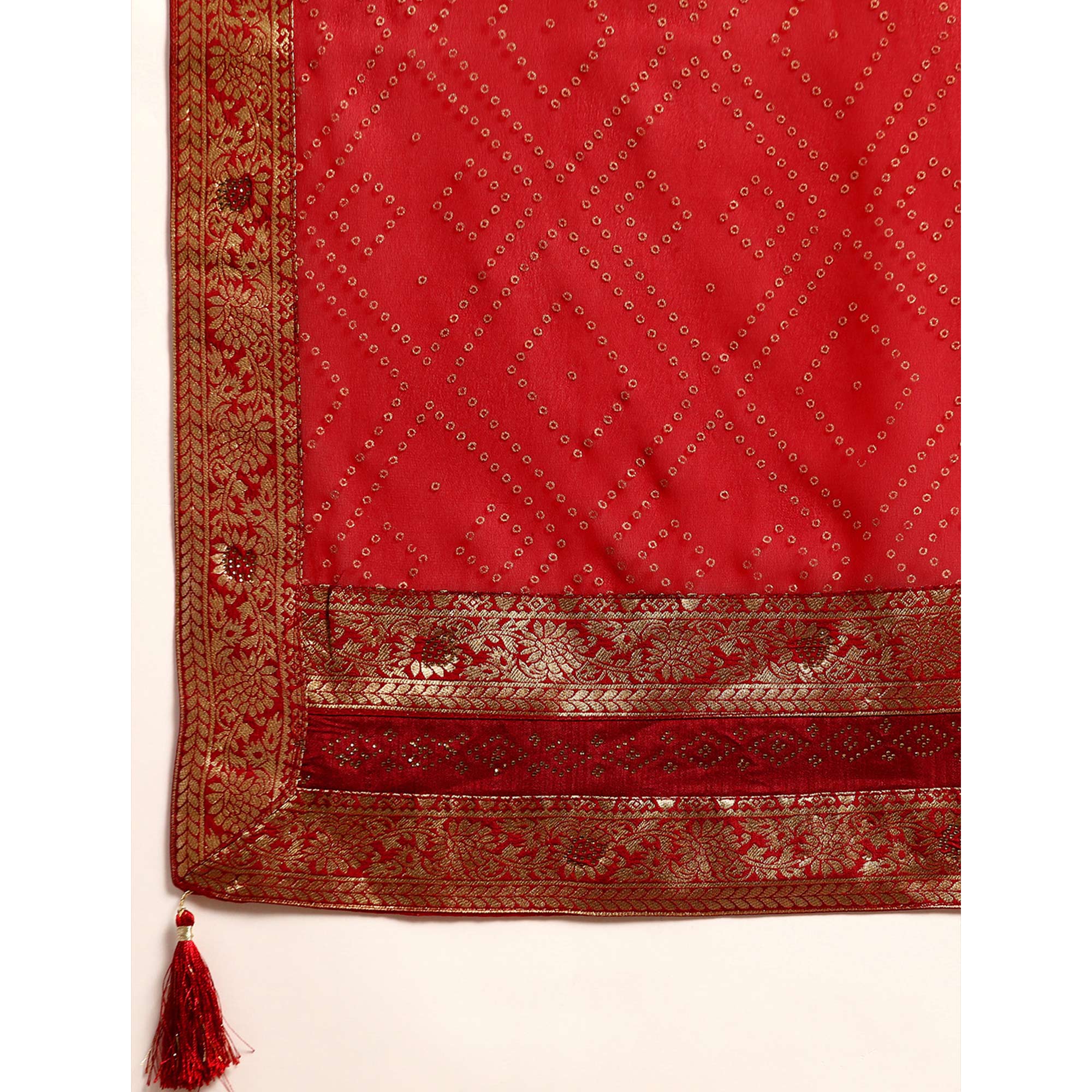 Peachmode Dark Red Foil Printed With Swarovski Georgette Saree - view 6