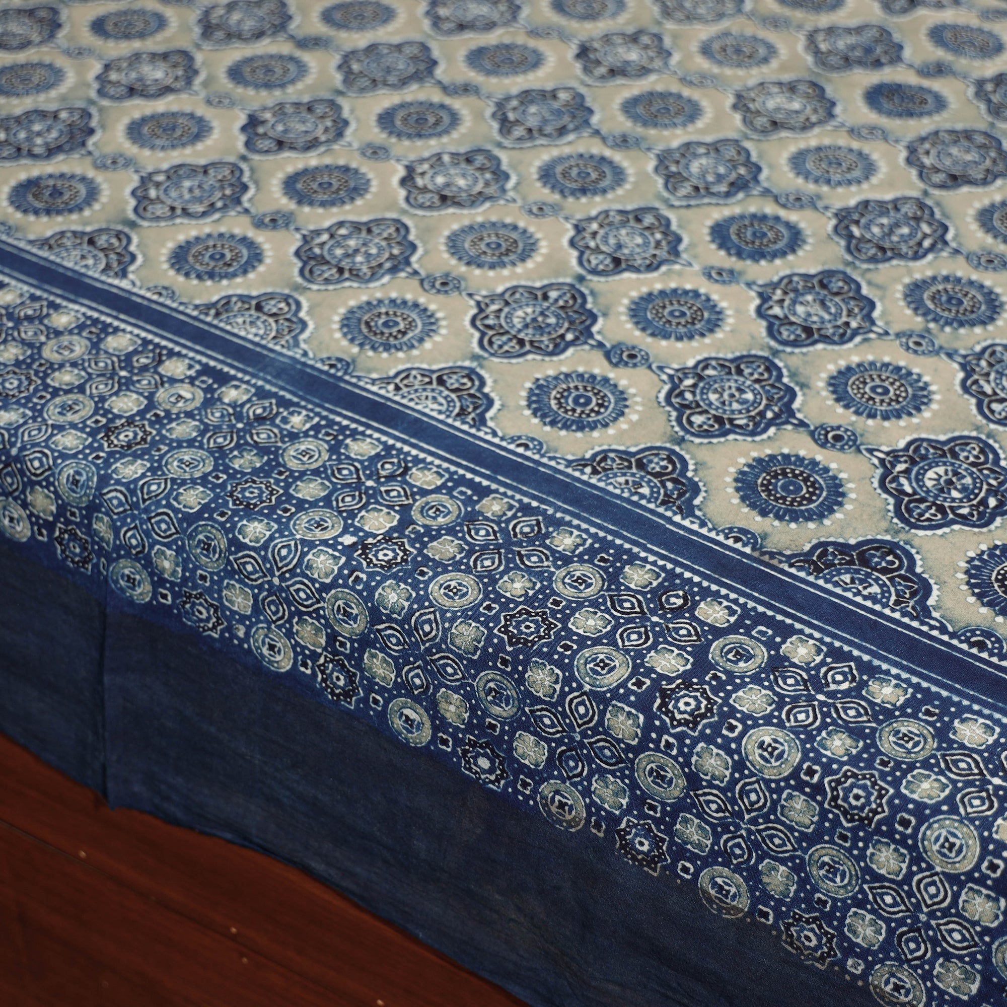 KACHCHH JI CHHAAP Blue - Ajrakh Block Printed Cotton Single Bed Cover (90 x 60 in) - view 4