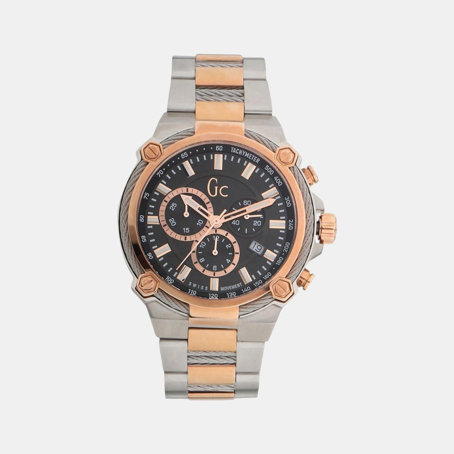 GC Cable Force Men Quartz Black Dial Chronograph Stainless Steel Watch Y24002G2MF