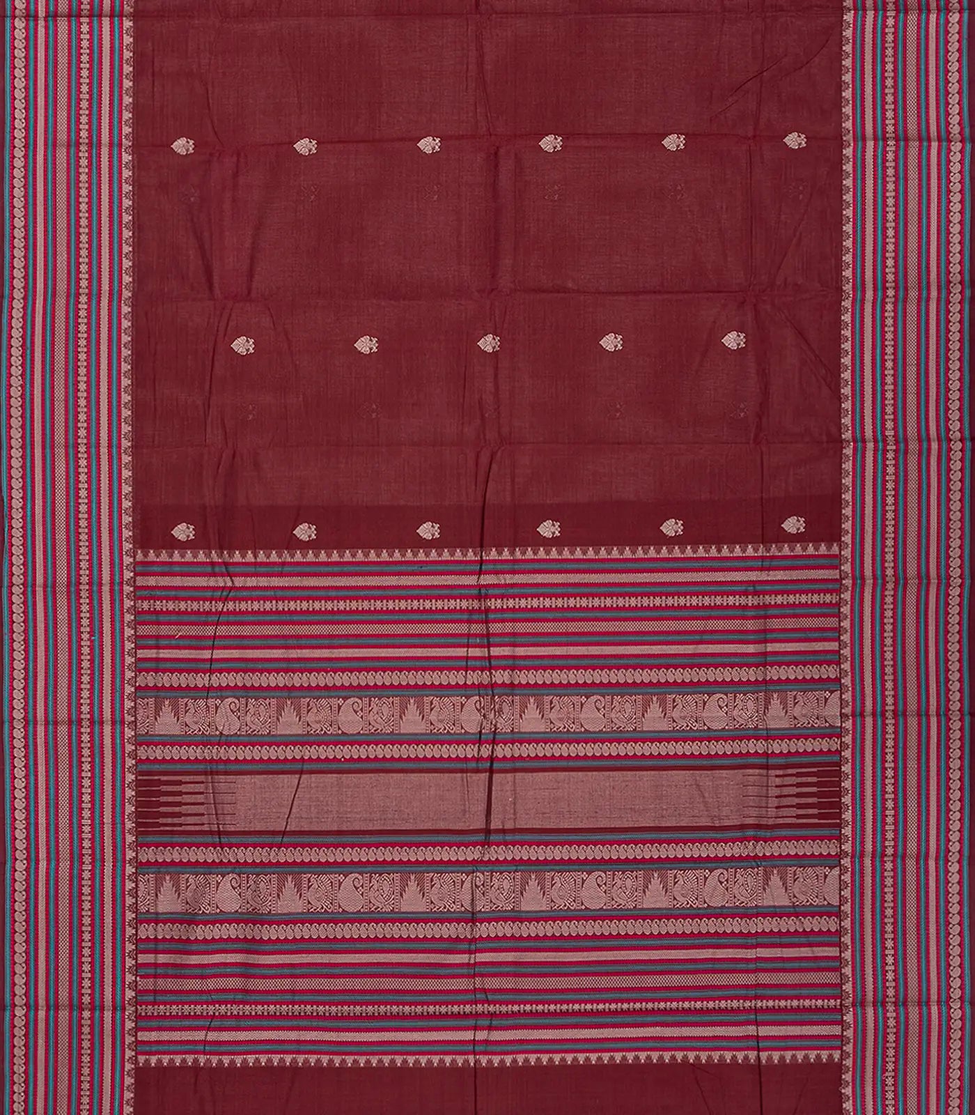 RmKV Maroon Handloom Kanchi Cotton Saree With Gandaberunda Buttas-Maroon - view 2