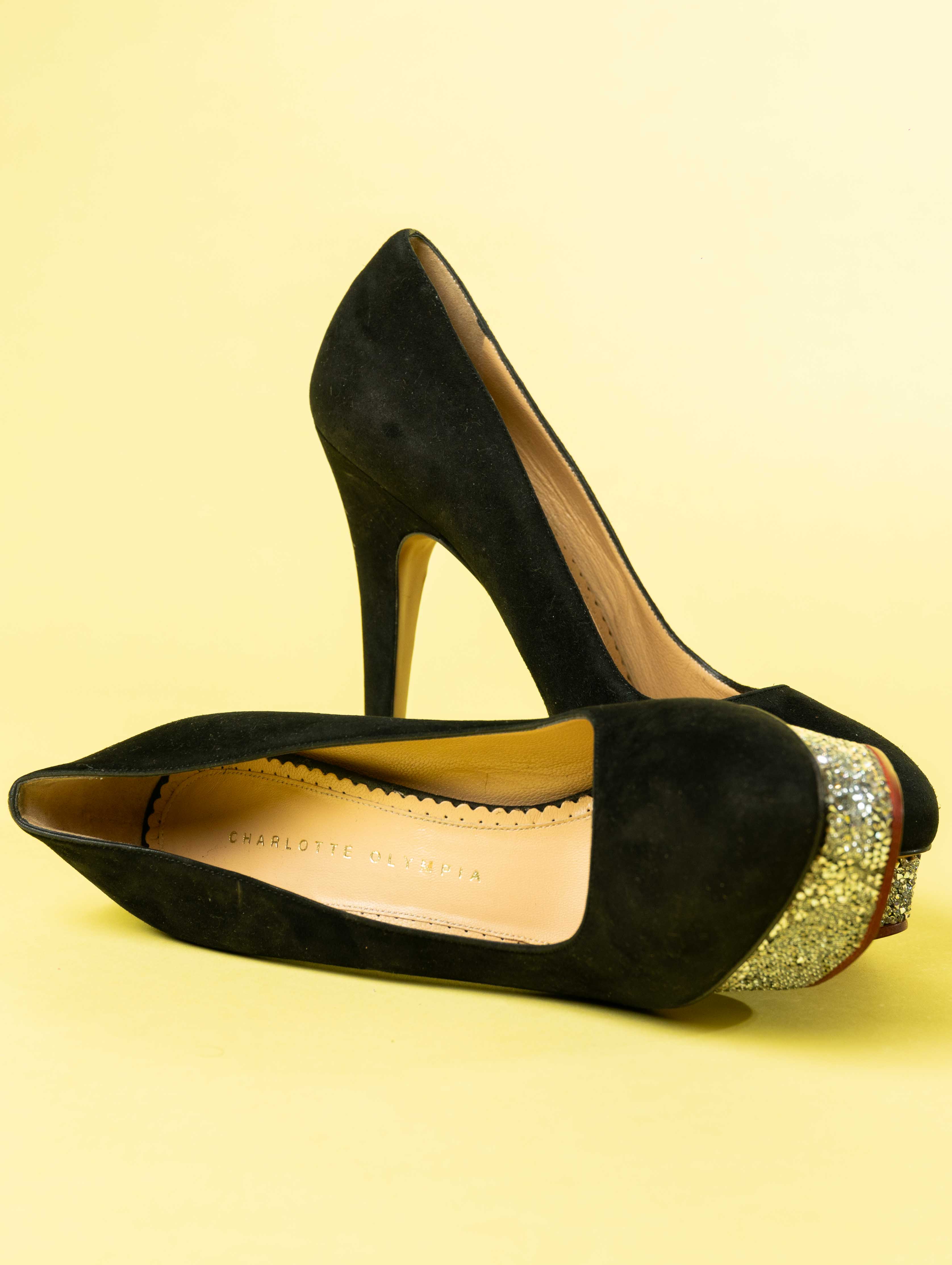 Charlotte Olympia Black Suede Sequin Pumps - view 3
