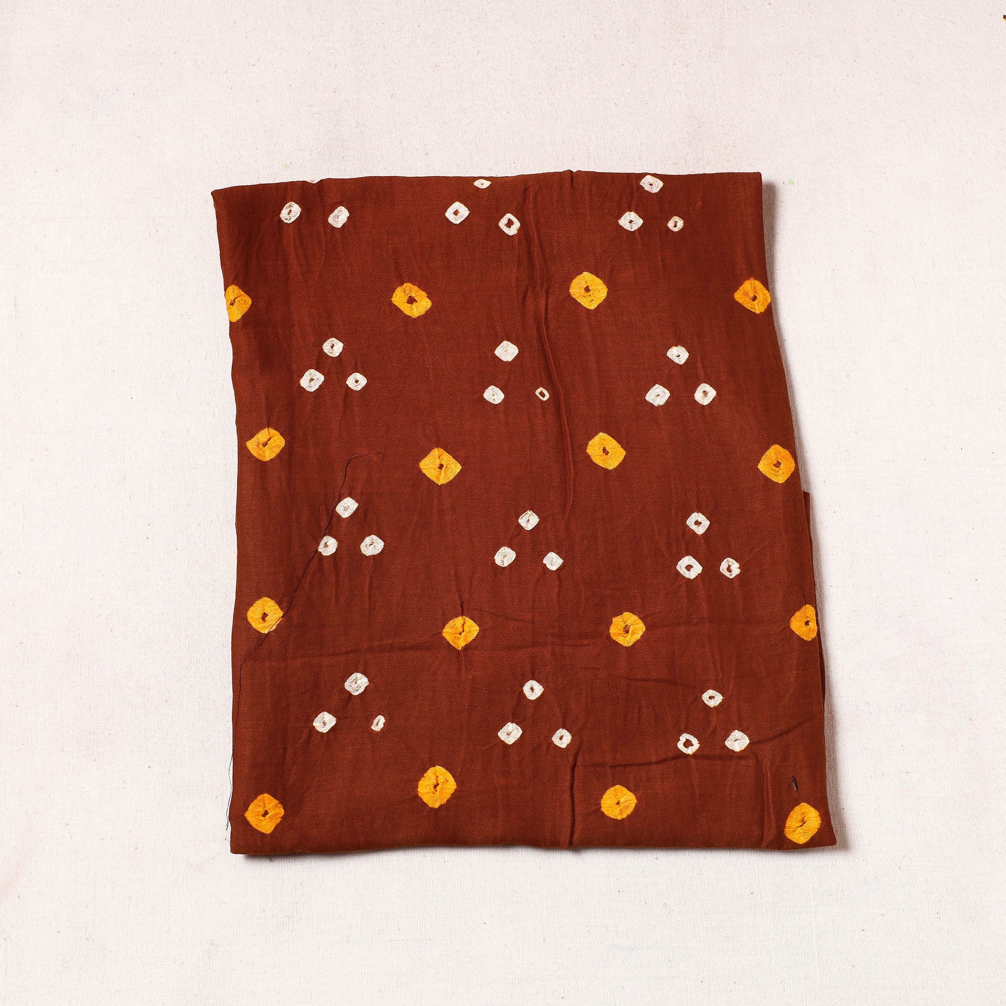 KACHCHH JI CHHAAP Brown - Kutch Bandhani Tie-Dye Satin Cotton Precut Fabric (0.9 Meter)