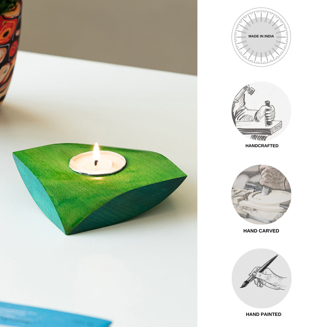 EXCLUSIVELANE 'Jugnu Heera' Wooden Tea Light Holder - view 4
