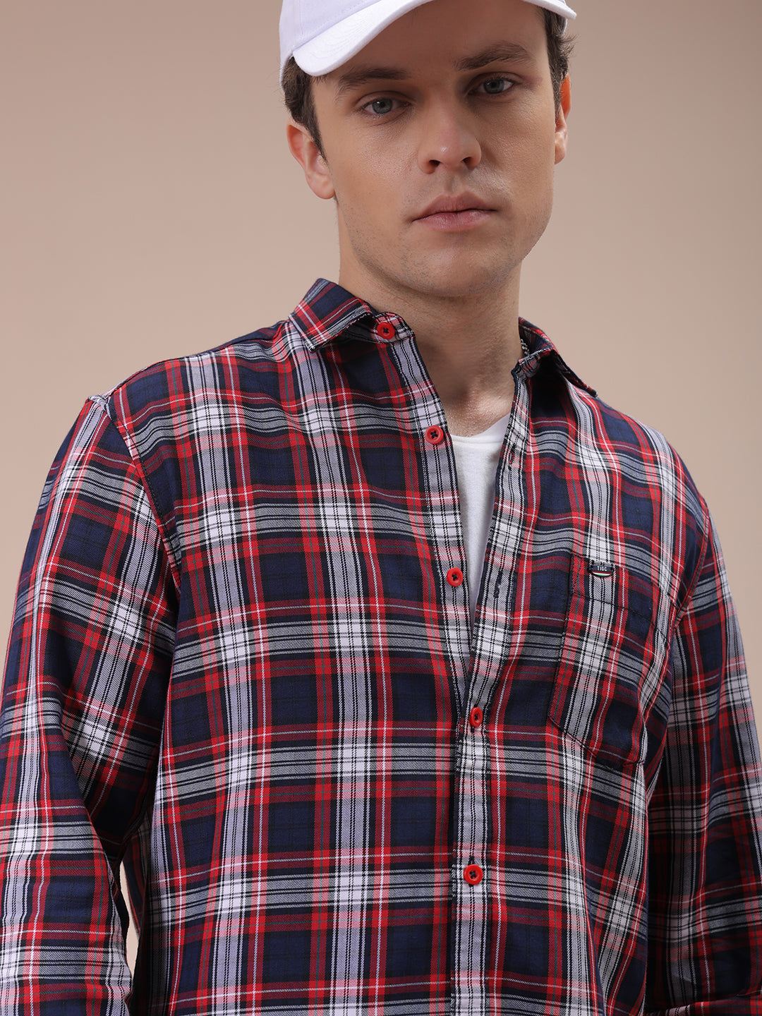 The Indian Garage Co Men's Red Slim Fit Checked Shirt