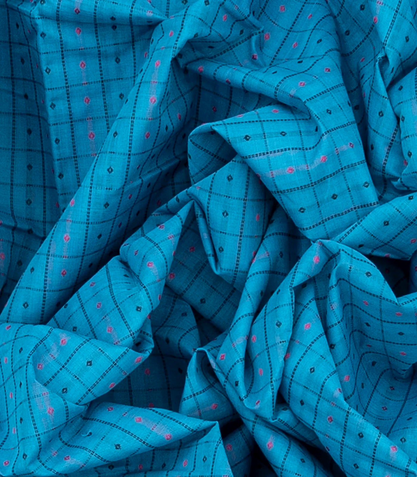 RmKV Sky Blue Handloom Kanchi Cotton Saree With Checks-Sky Blue - view 3
