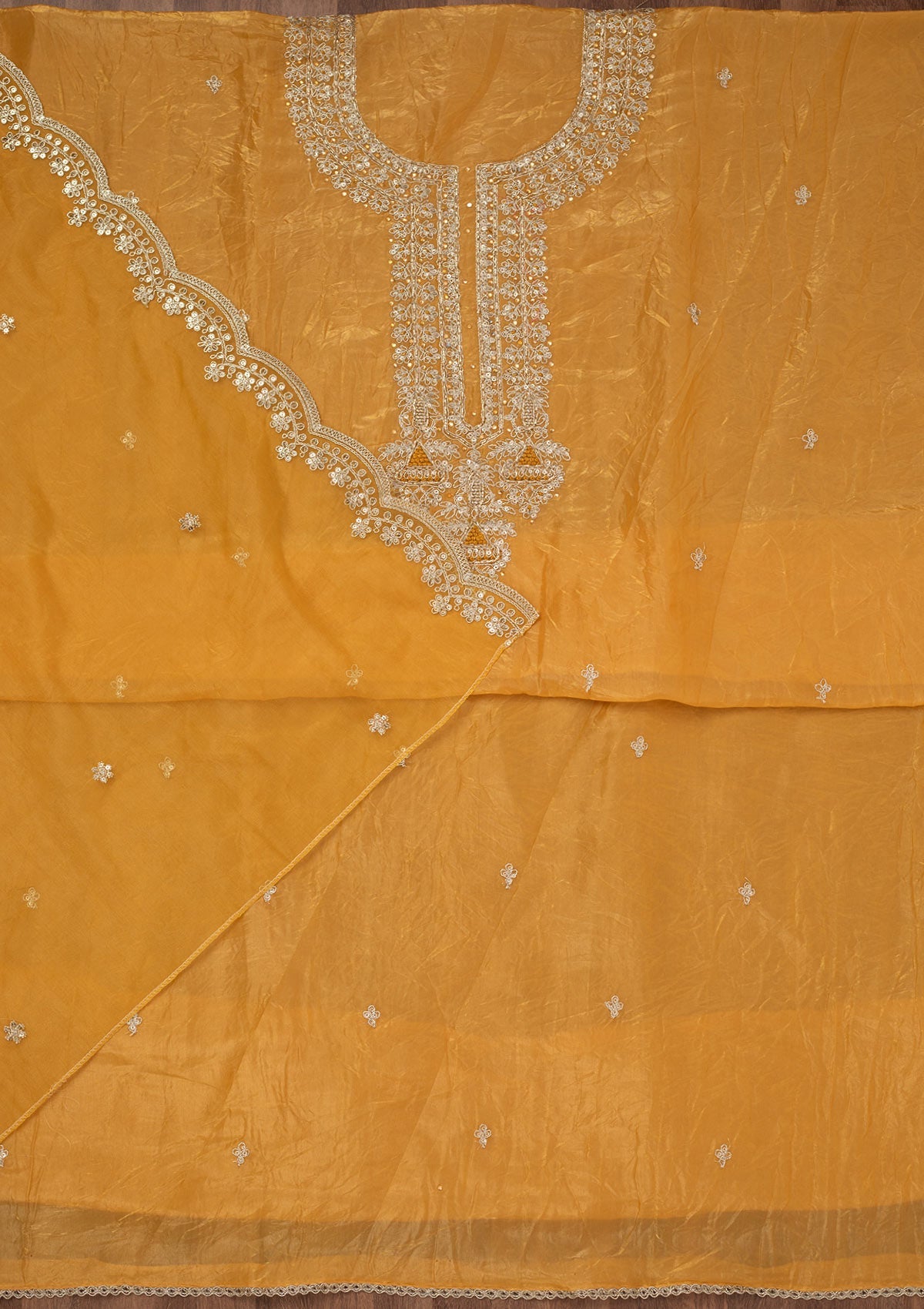 Koskii Mustard Zariwork Tissue Unstitched Salwar Suit - view 3