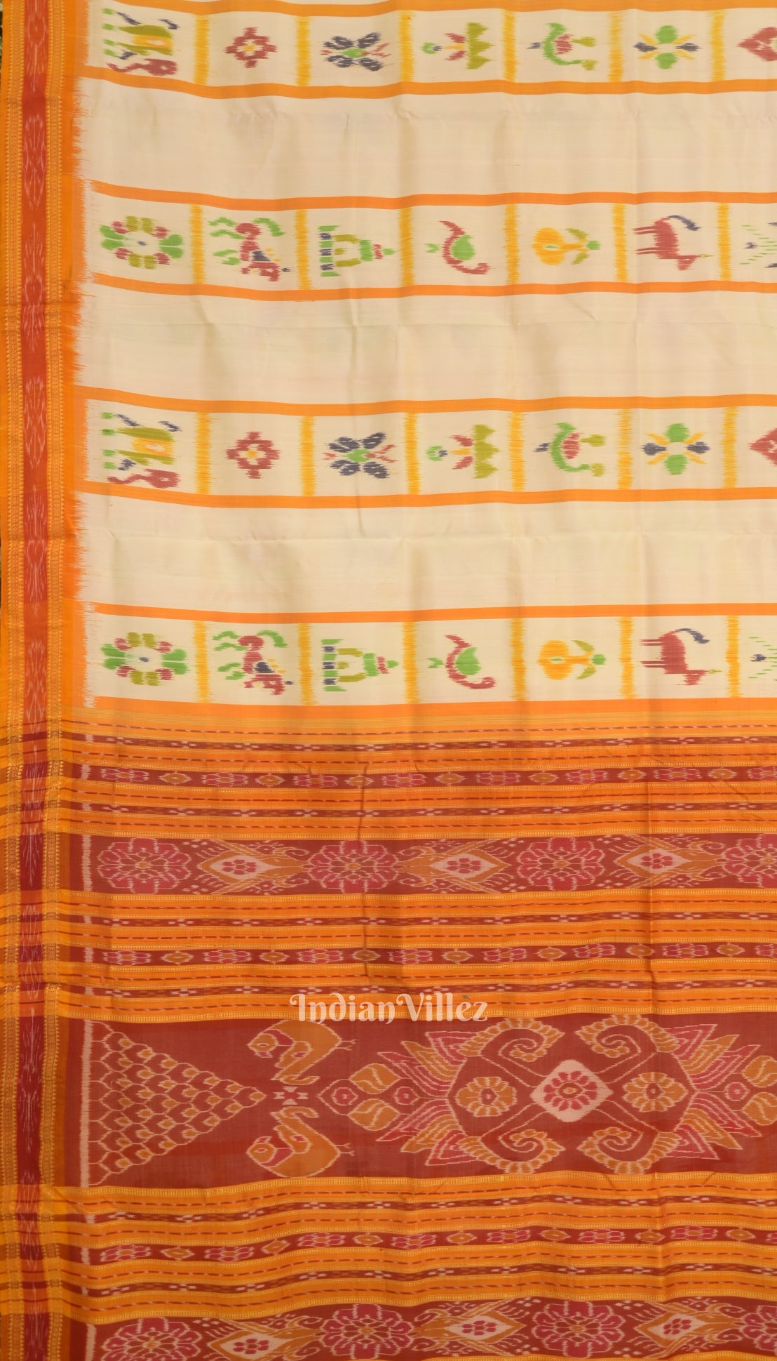 IndianVillèz White Yellow Nabakothi Khandua Silk Saree - view 2