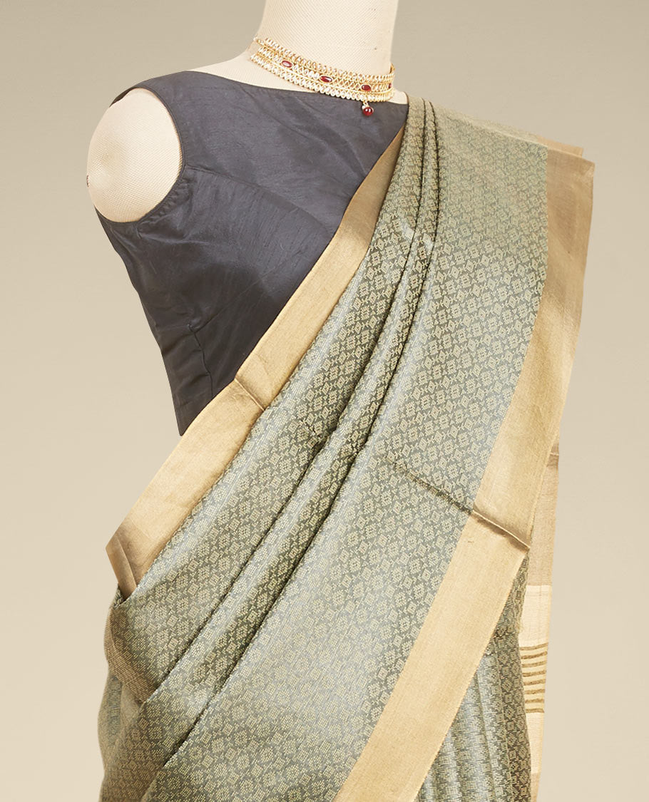 Pothys Black argyle design tusser silk saree with self zari border
