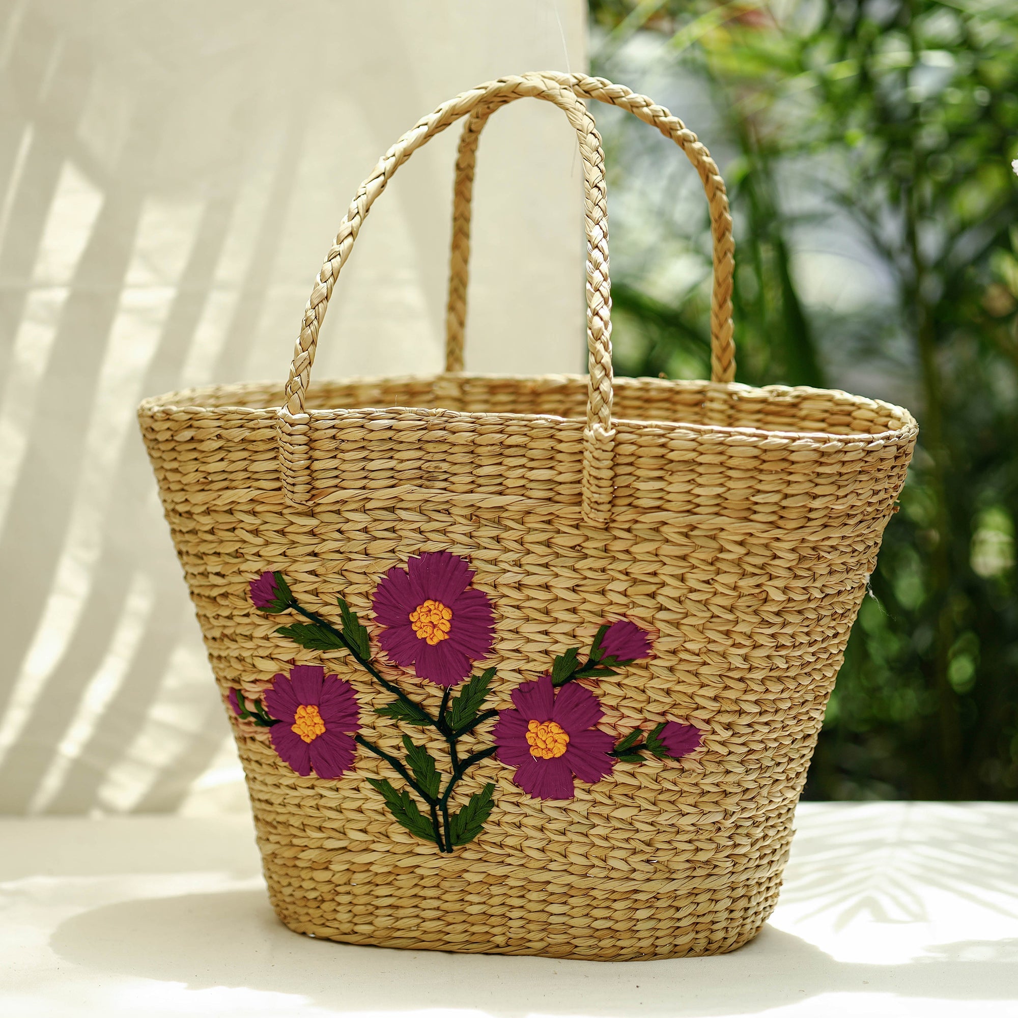 ITOKRI CRAFTS INITIATIVE Beige - Handcrafted Natural Water Reed Embroidered Shopping Bag - view 3