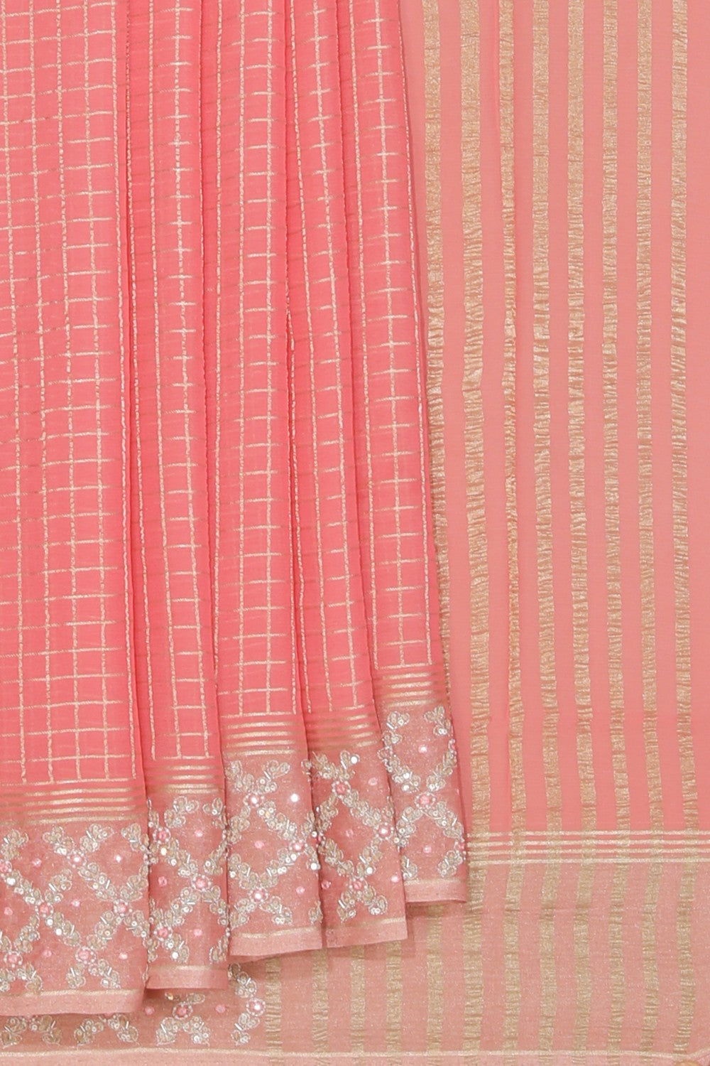Kalanjali Georgette Peach Saree – Women's
