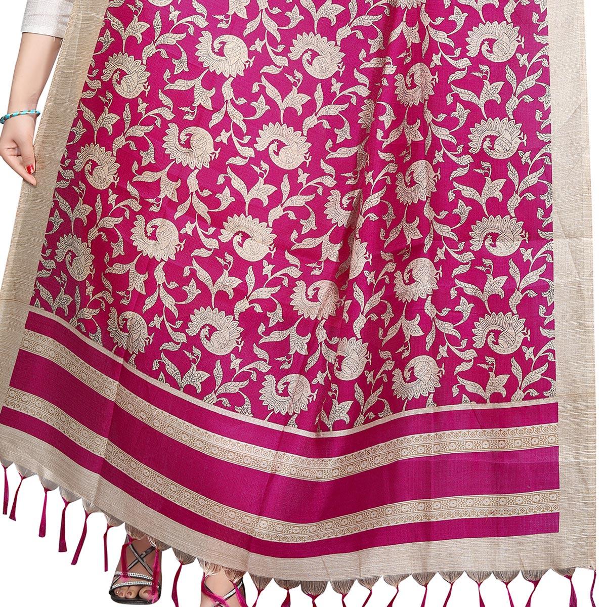 Peachmode Seller Imposing Pink Colored Festive Wear Printed Khadi Silk Dupatta - view 2