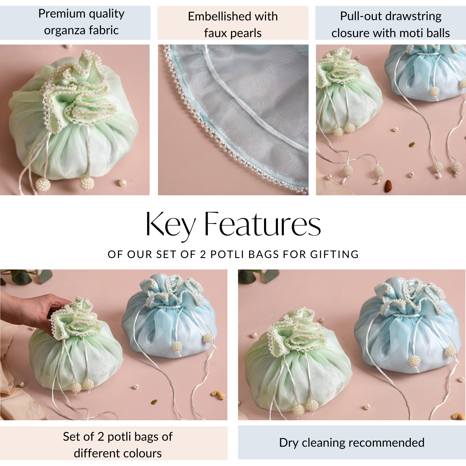 Nestasia Pearl Potli Bags For Gifting Set Of 2 - view 6