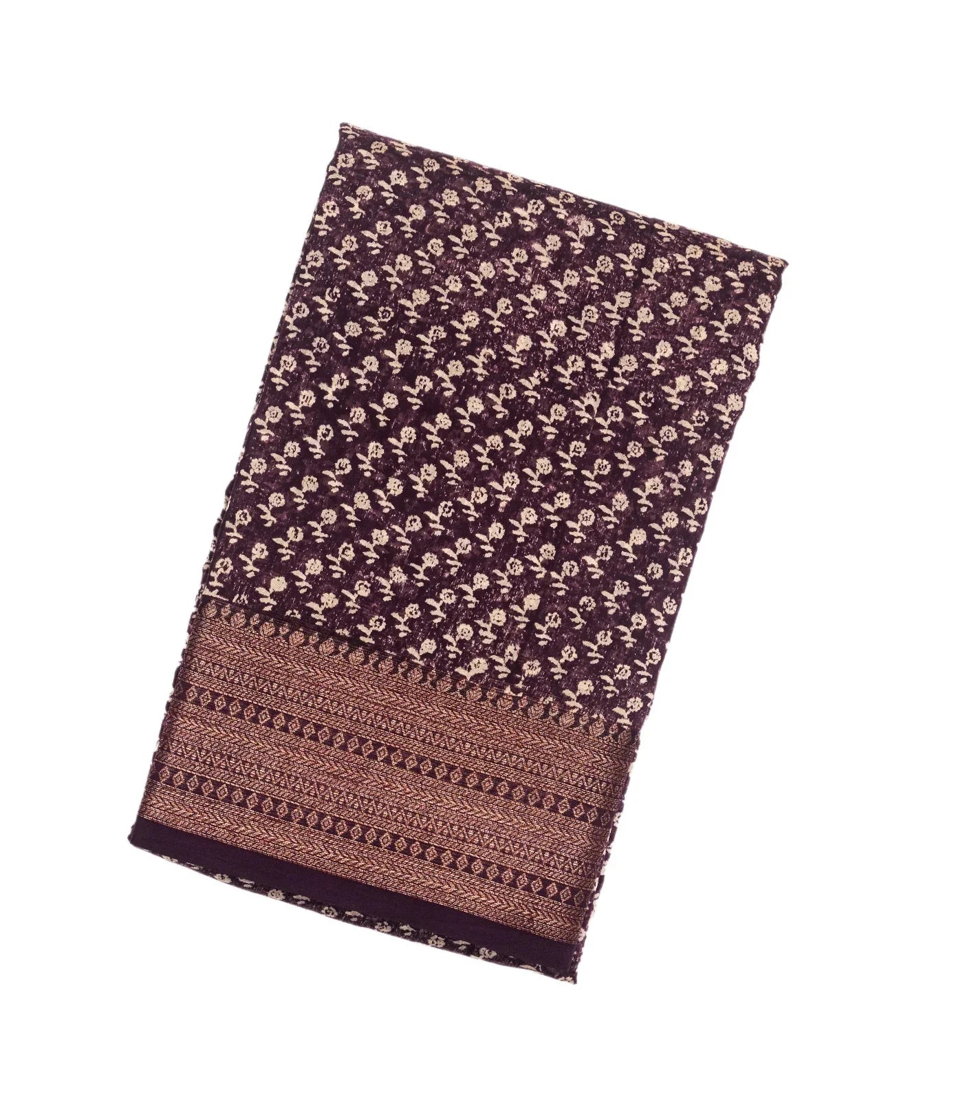 RmKV Burgundy Woven Chanderi Cotton Saree With Printed Small Floral Motifs