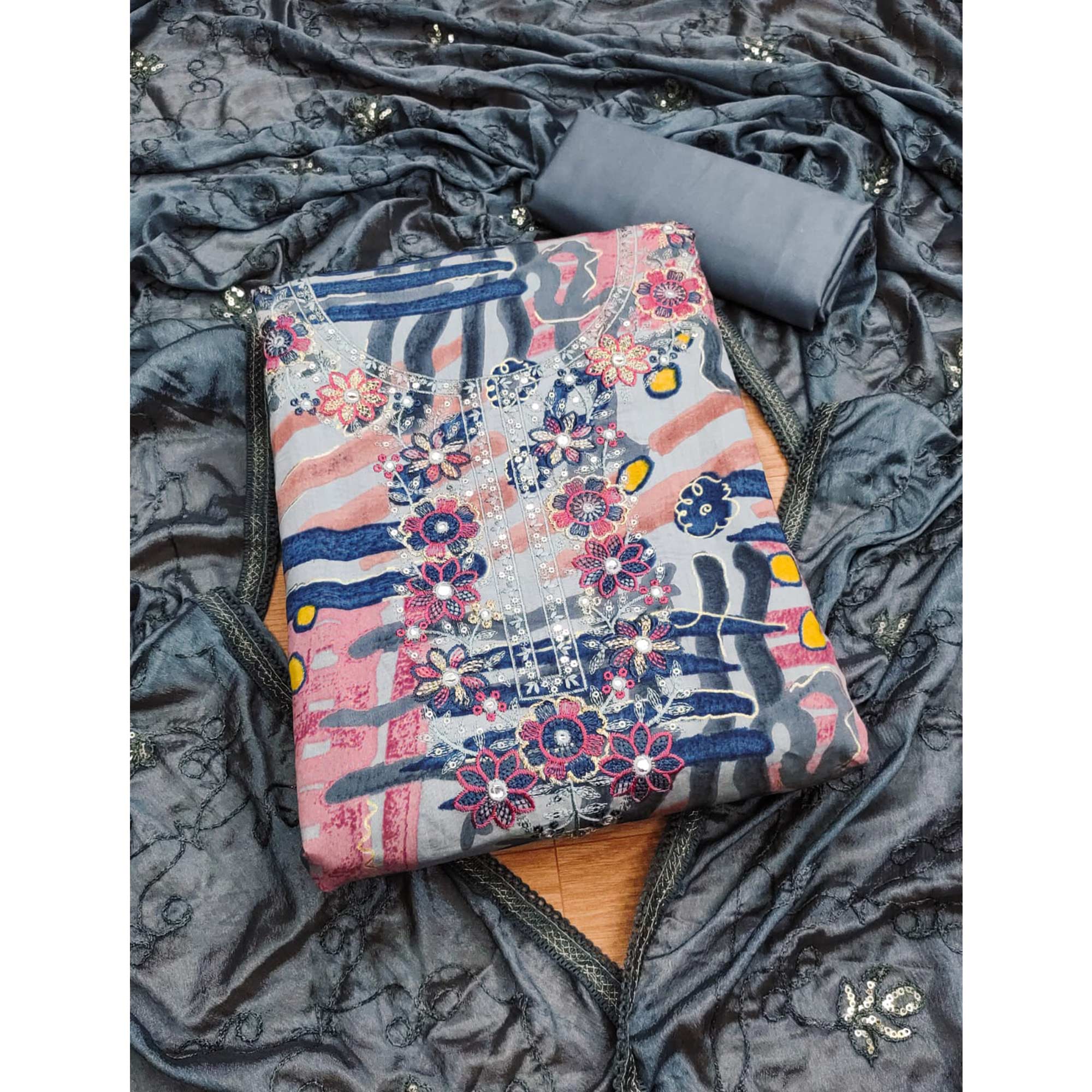 BlackTree grey-foil-printed-pure-cotton-dress-material - view 3
