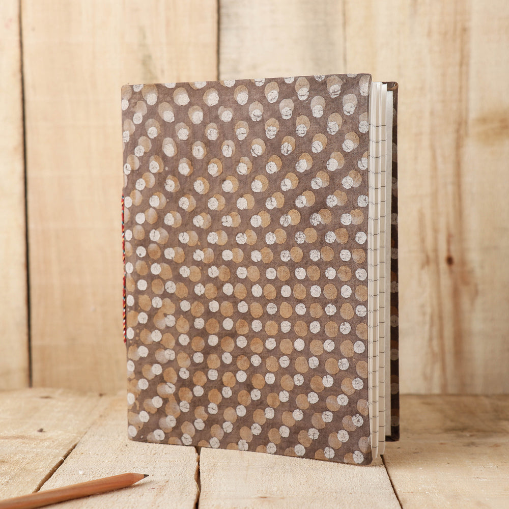 BINDAAS UNLIMITED Brown - Art Block Print Fabric Cover Handmade Paper Notebook (9 x 7 in)