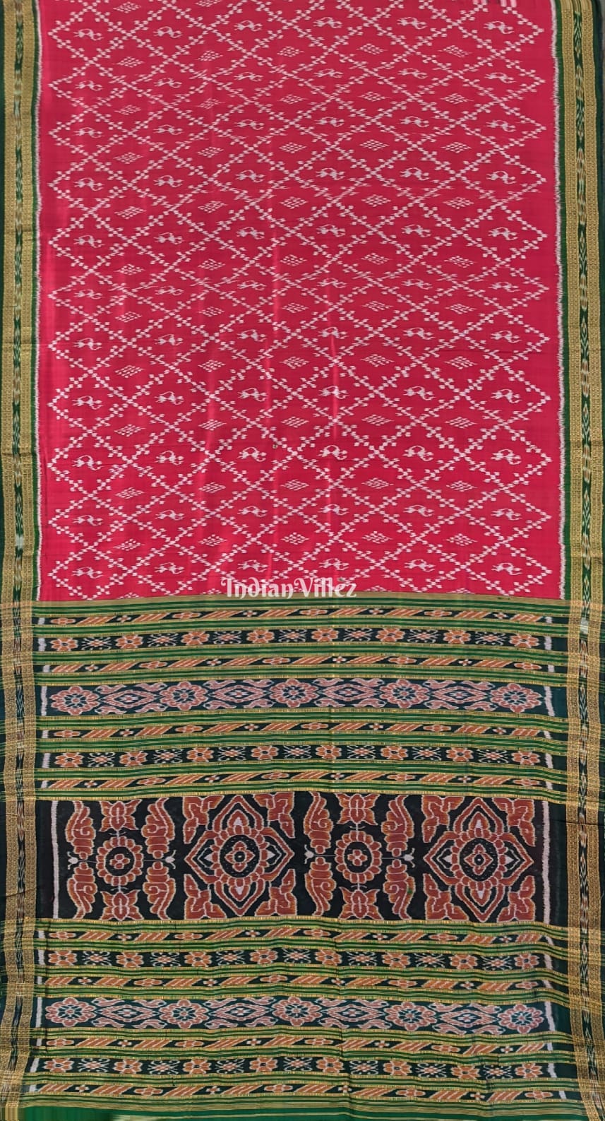 IndianVillèz Maroon Tribal Odisha Handloom Khandua Silk Saree
