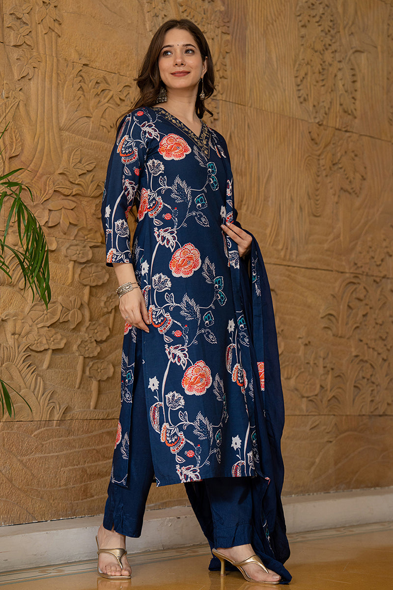 Ahika Blue Rayon Blend Floral Printed Straight Suit Set PKSKD2469 - view 7