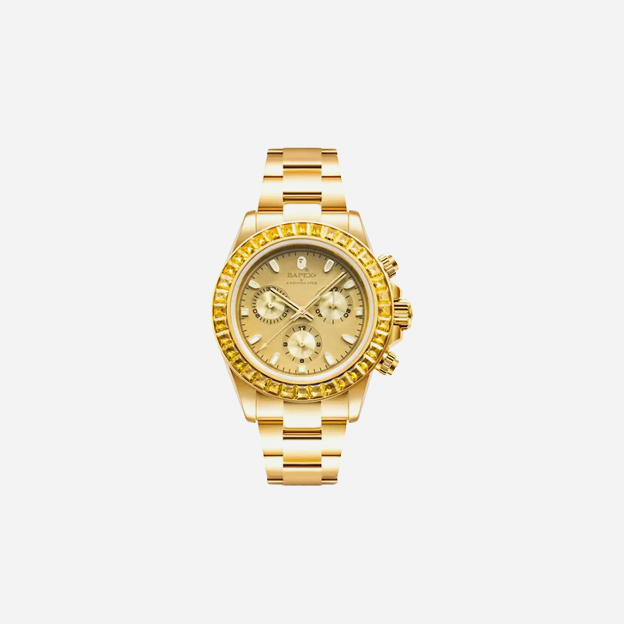 AAPE BY BATHING APE BAPE Type 4 BAPEX Crystal Stone Gold Watch Gold
