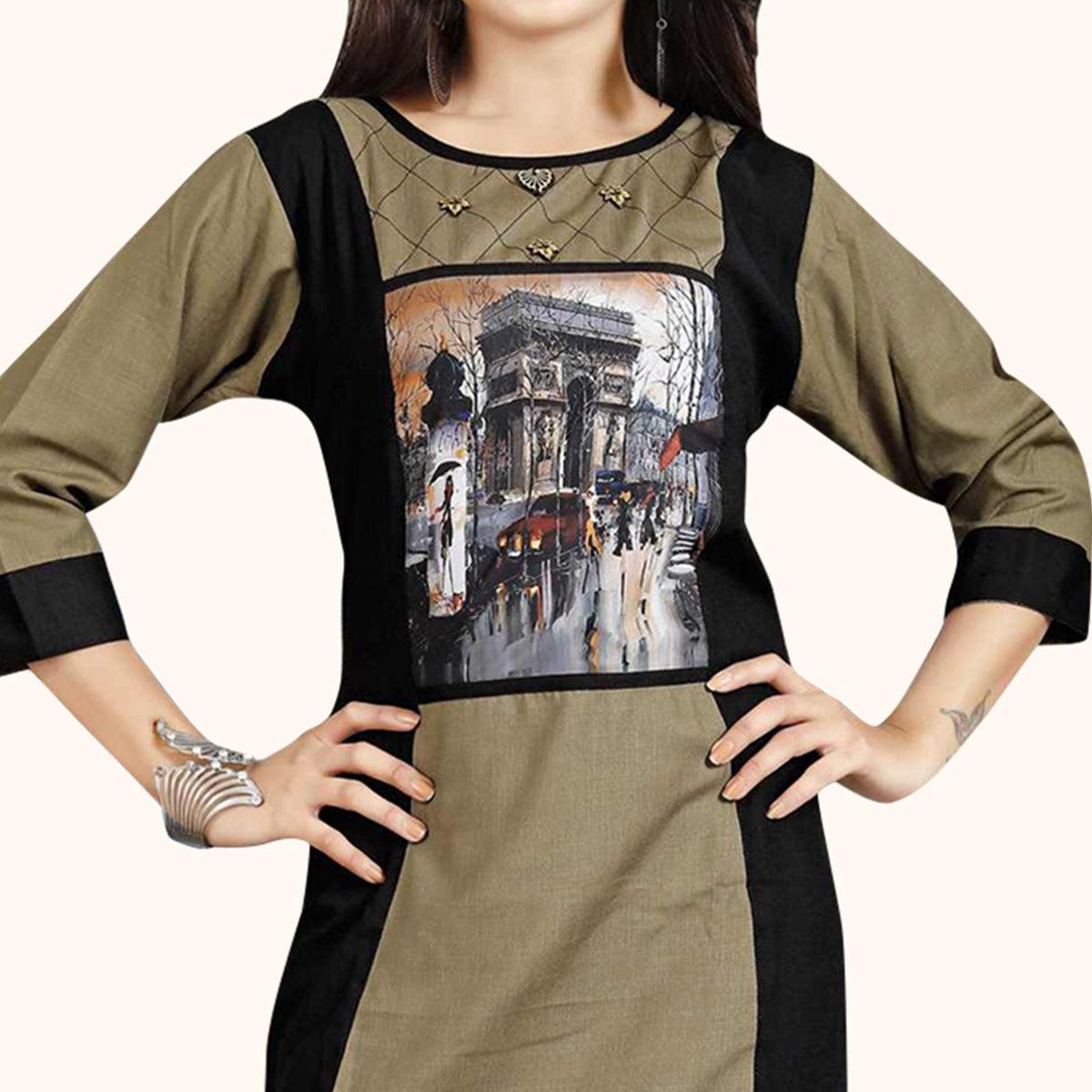 Peachmode Seller Ideal Light Coffee Colored Casual Printed Rayon Kurti - view 2