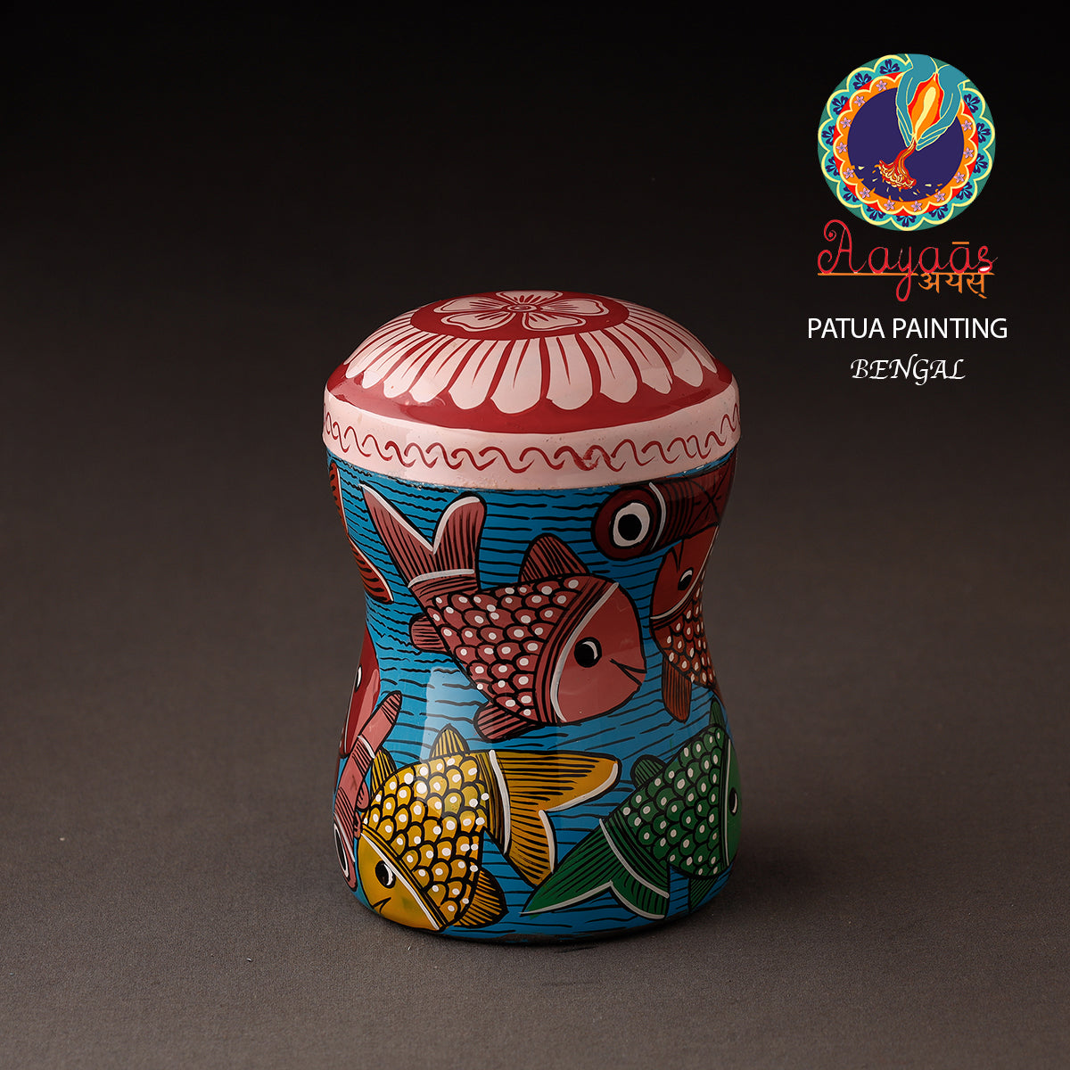 AAYAAS Bengal Patua Handpainted Stainless Steel Multi Utility Container