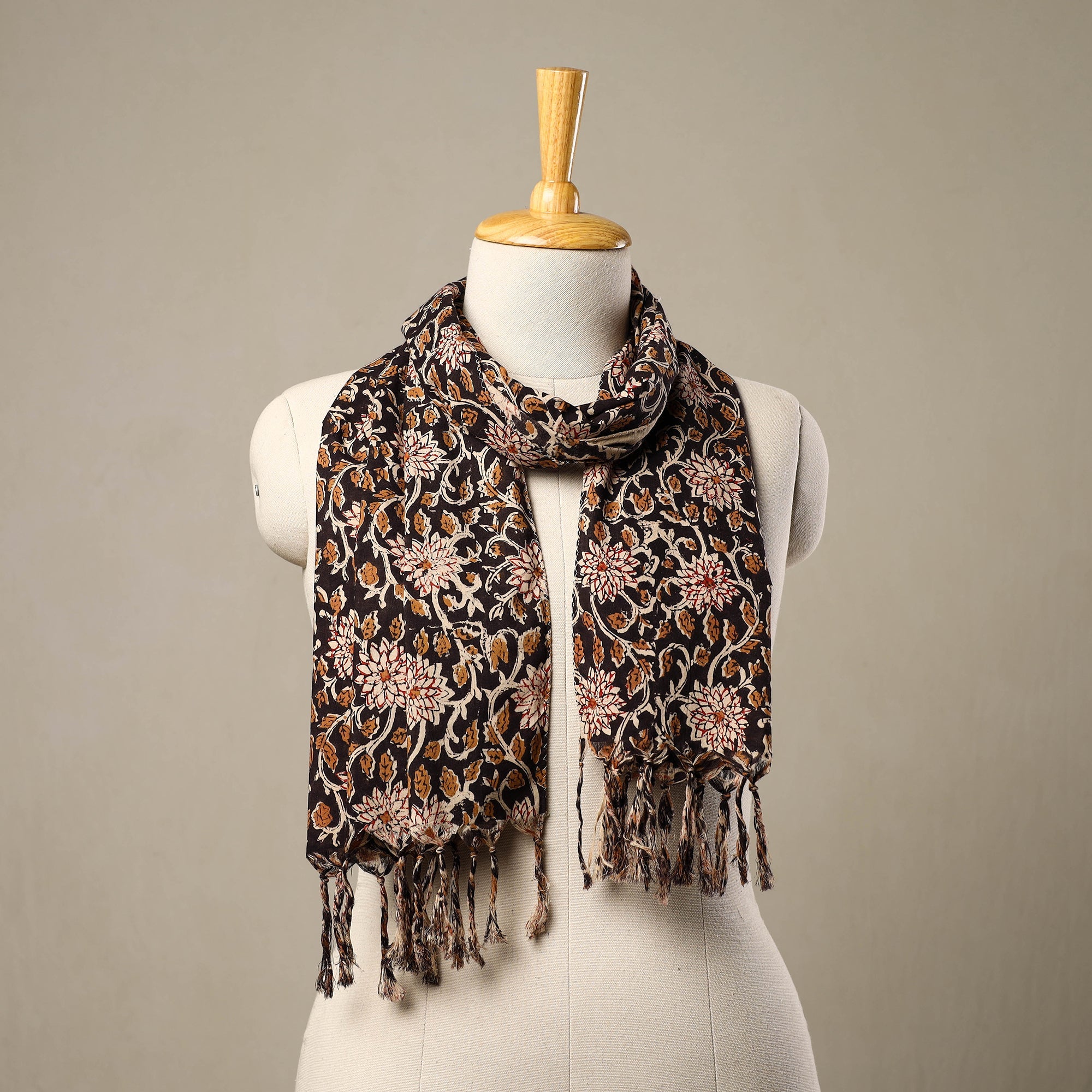 HAVELI CHRONICLES Black - Block Print Cotton Sanganeri Stole with Tassels 217