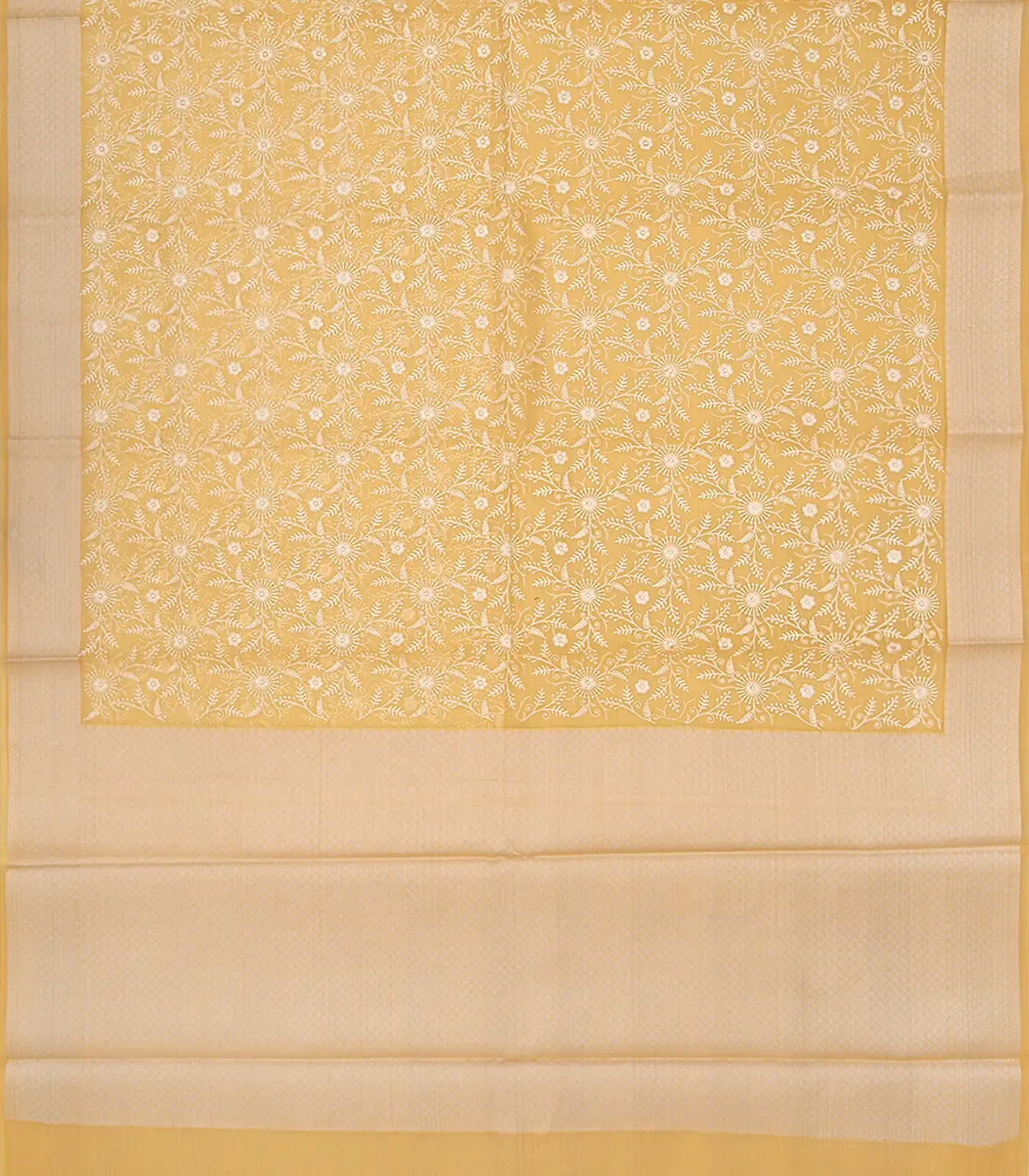 RmKV Yellow Woven Kora Saree With Embroidered Floral Motifs-Yellow - view 2