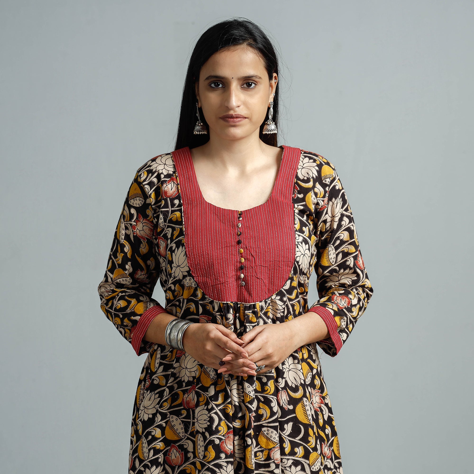 ITOKRI CASUALS Black - Kalamkari Printed Cotton Flared Kurta