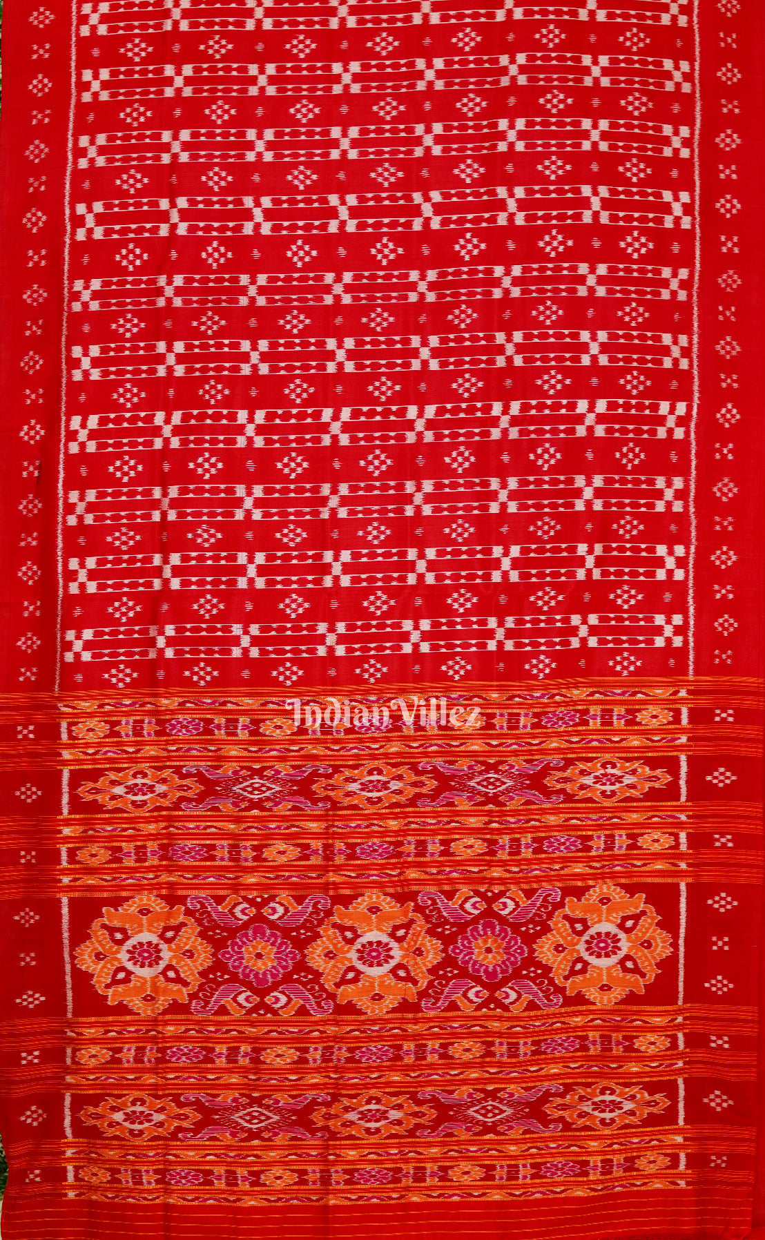 IndianVillèz Reddish Orange Odisha Ikat Designer Contemporary Silk Saree - view 2