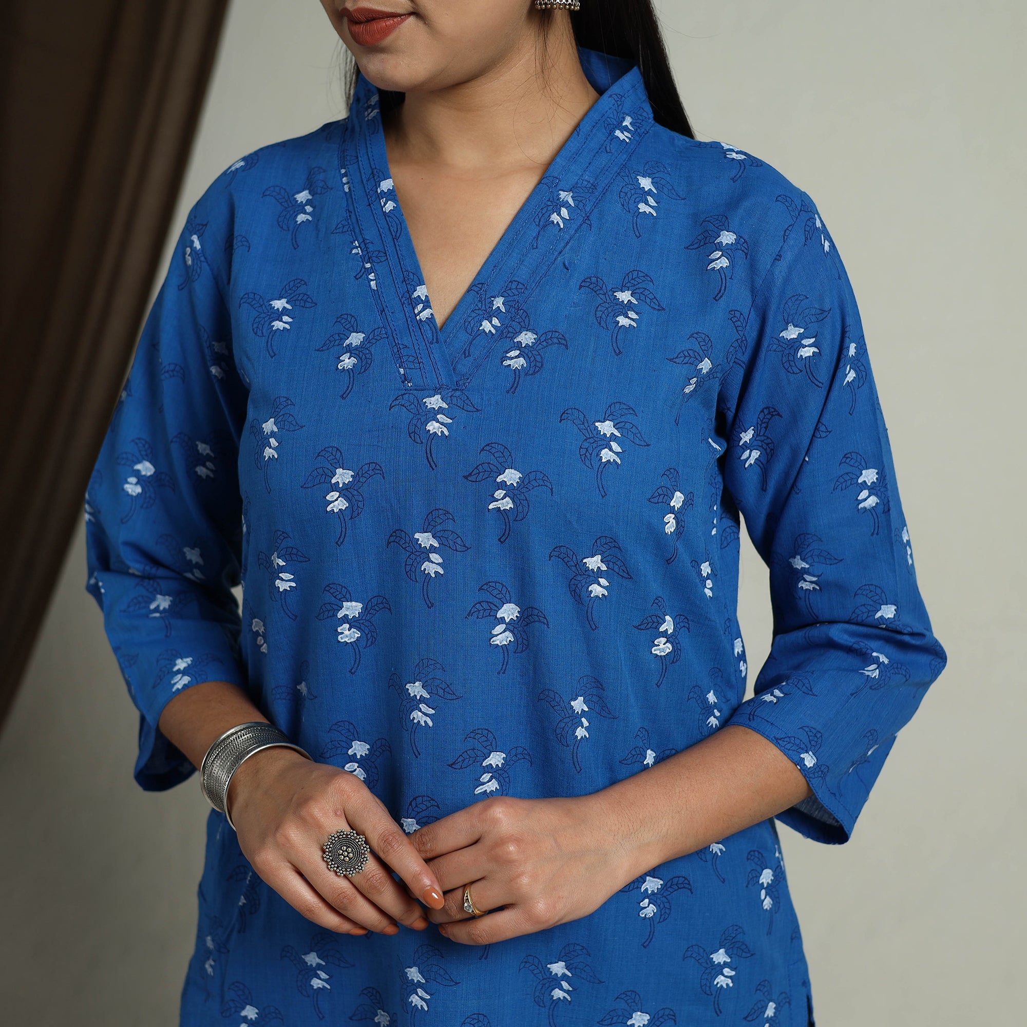 ITOKRI CASUALS Blue - Block Print Handwoven Cotton Straight Mangalagiri Kurta 12 - view 4