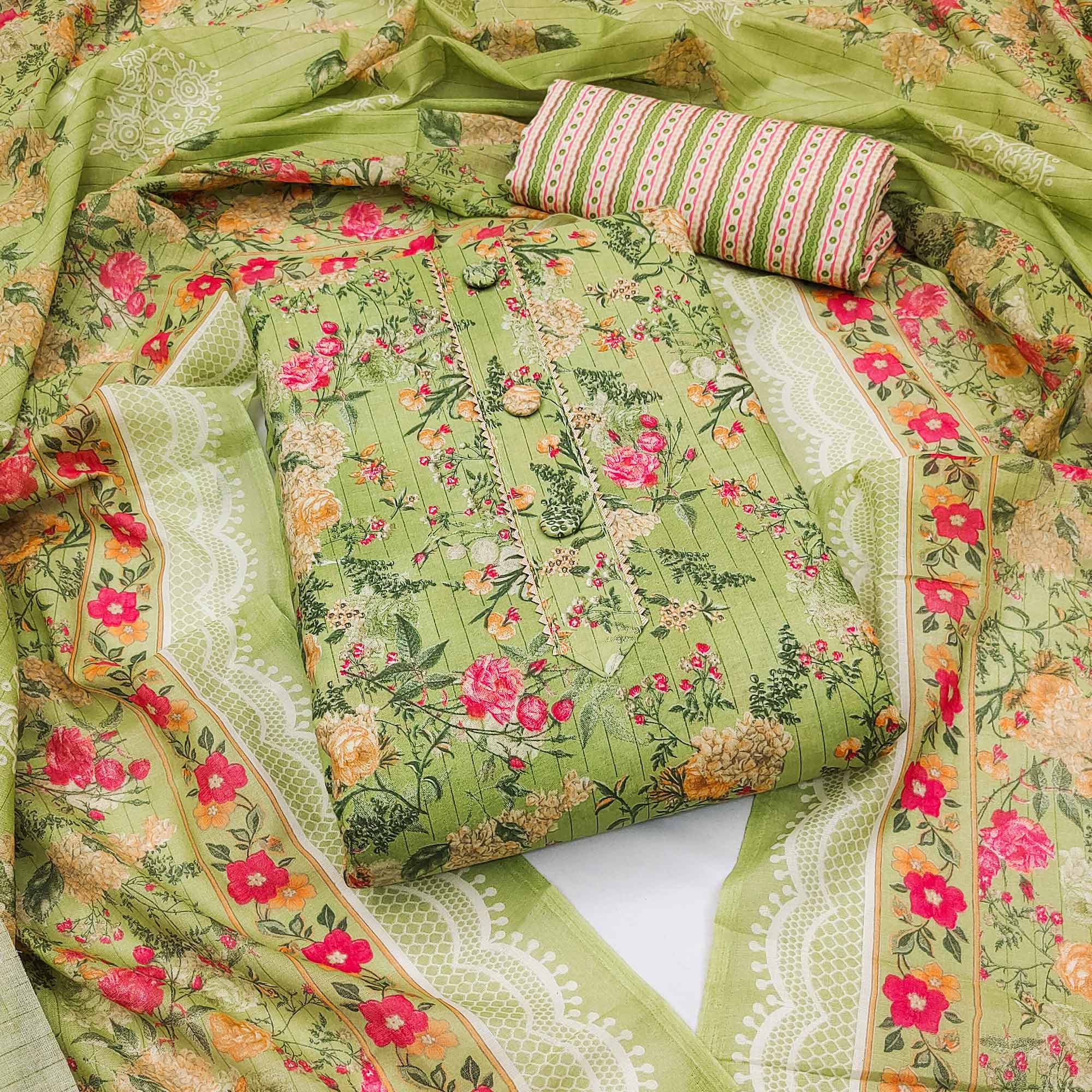 Green dresses – BlackTree green-floral-printed-printed-poly-cotton-dress-material