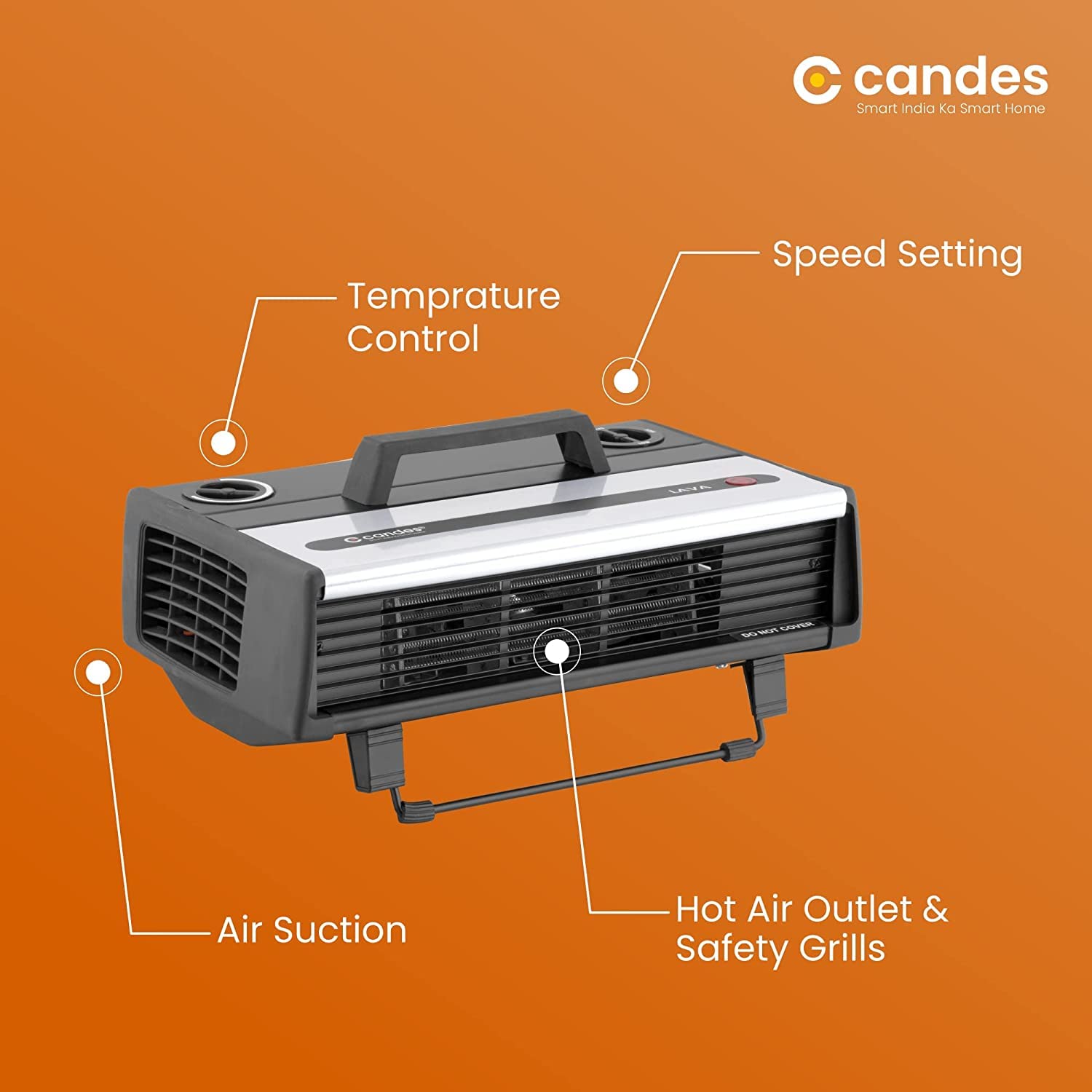 Candes Lava 2000W All in One Silent Blower Fan Room Heater (Black) - view 4
