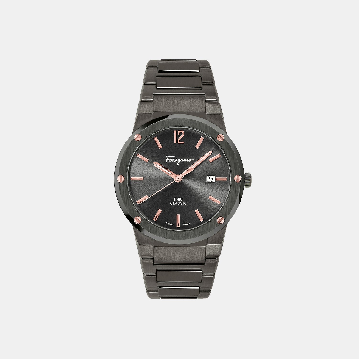 Ferragamo F-80 Classic Men Quartz Grey Dial Analog Stainless Steel Watch SFDT01520