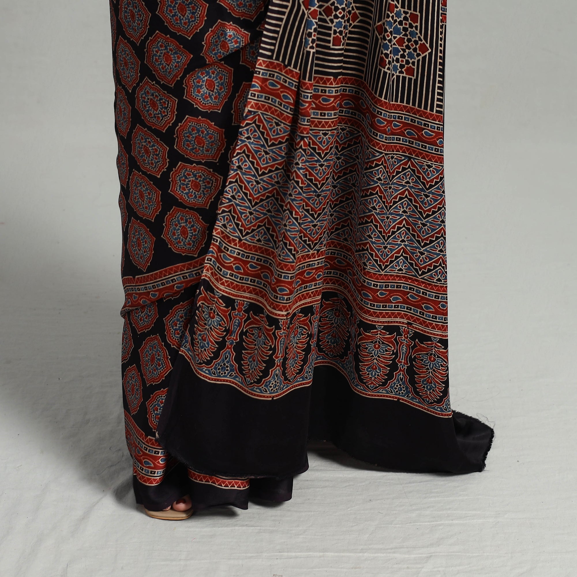 KACHCHH JI CHHAAP Black - Natural Dyed Hand Block Print Modal Silk Ajrakh Saree 16 - view 5