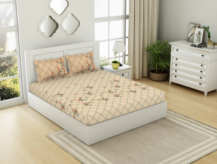 Spaces India Floral Whisper White - Cream 100% Cotton King Size Bedsheet - Lattice By Spaces - view 2