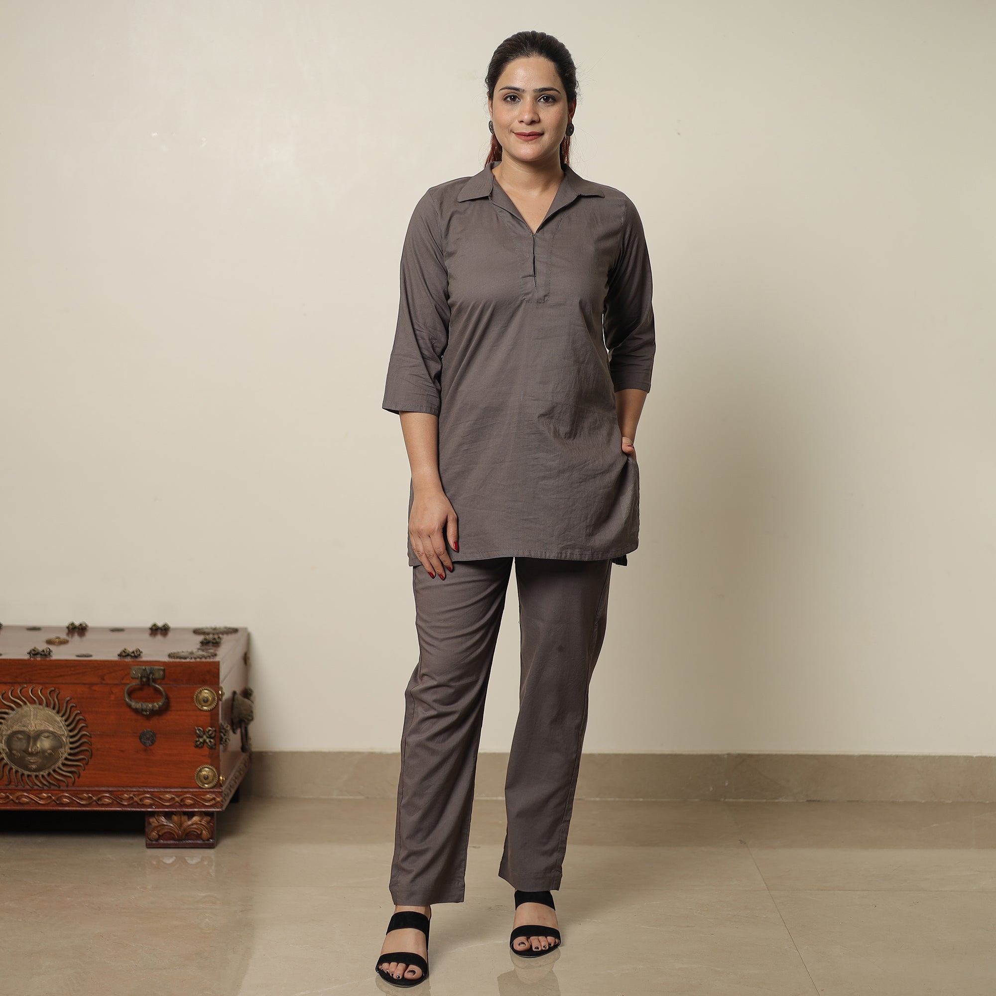 ITOKRI CASUALS Brown - Plain Dyed Cotton Co-Ord Set 13